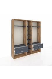 Hyperion Dolap 10 Raflı 4 Çekmeceli 2 Askılı 220x44x243 Çam-Antrasit/Antrasit