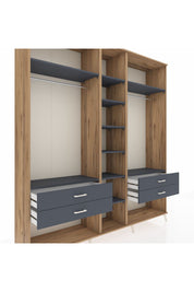 Hyperion Dolap 10 Raflı 4 Çekmeceli 2 Askılı 220x44x243 Çam-Antrasit/Antrasit