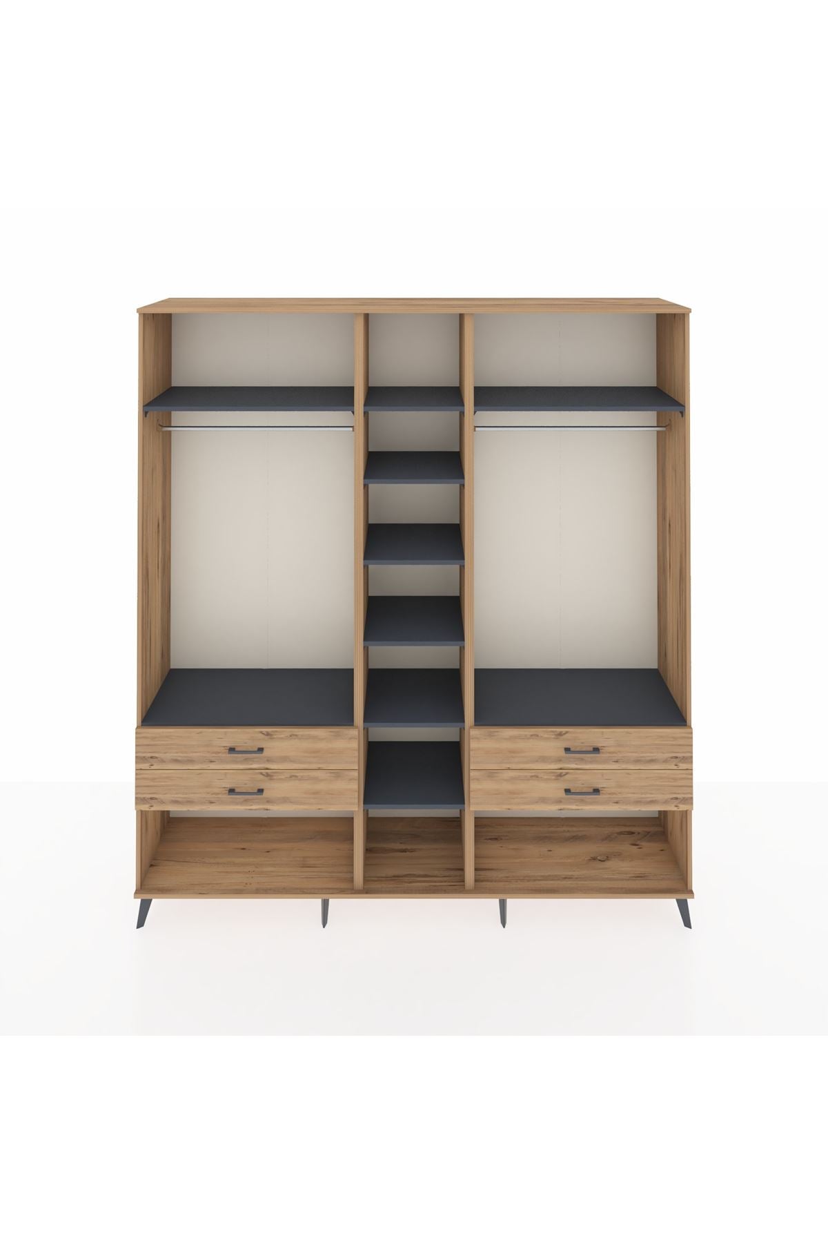 Hyperion Dolap 10 Raflı 4 Çekmeceli 2 Askılı 220x44x243 Çam-Antrasit/Çam