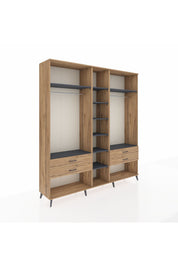 Hyperion Dolap 10 Raflı 4 Çekmeceli 2 Askılı 220x44x243 Çam-Antrasit/Çam