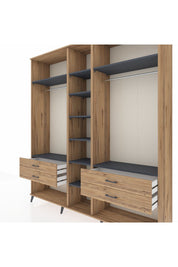 Hyperion Dolap 10 Raflı 4 Çekmeceli 2 Askılı 220x44x243 Çam-Antrasit/Çam