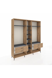 Hyperion Dolap 10 Raflı 4 Çekmeceli 2 Askılı 220x44x243 Çam-Antrasit/Çam