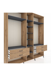 Hyperion Dolap 10 Raflı 4 Çekmeceli 2 Askılı 220x44x243 Çam-Antrasit/Çam