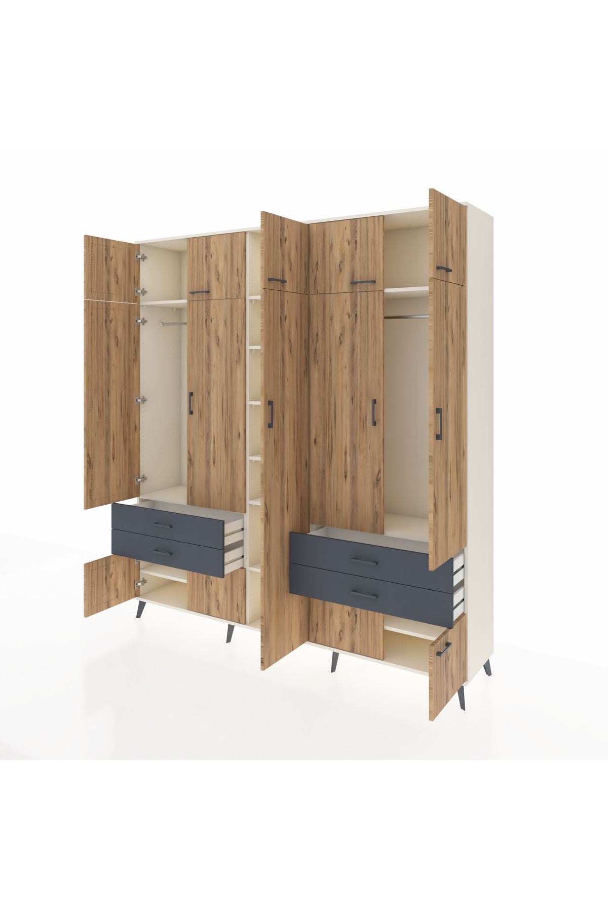 Hyperion Dolap 12 Raflı 4 Çekmeceli 2 Askılı 220x44x243 - S553M011V02B