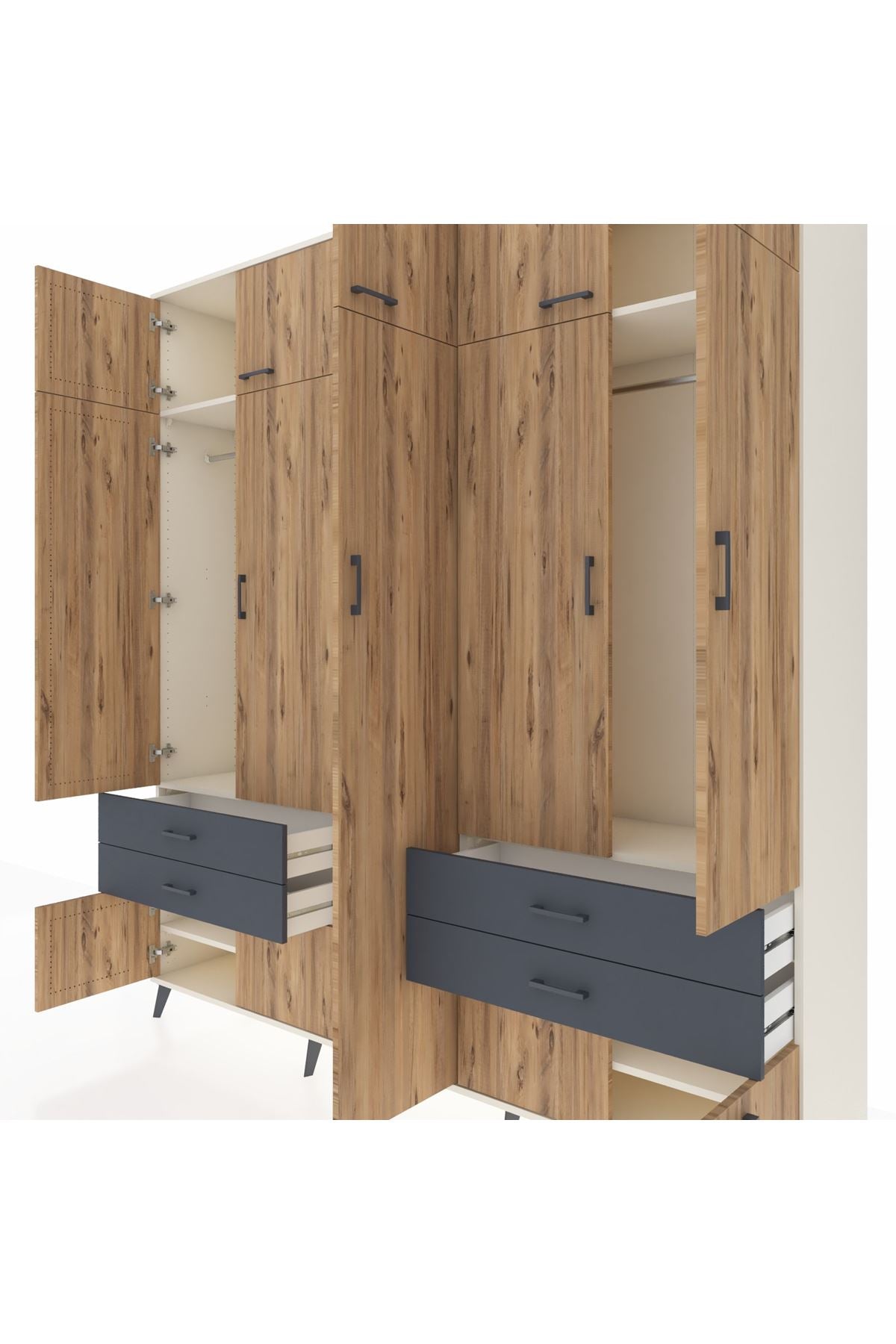 Hyperion Dolap 12 Raflı 4 Çekmeceli 2 Askılı 220x44x243 - S553M011V02B