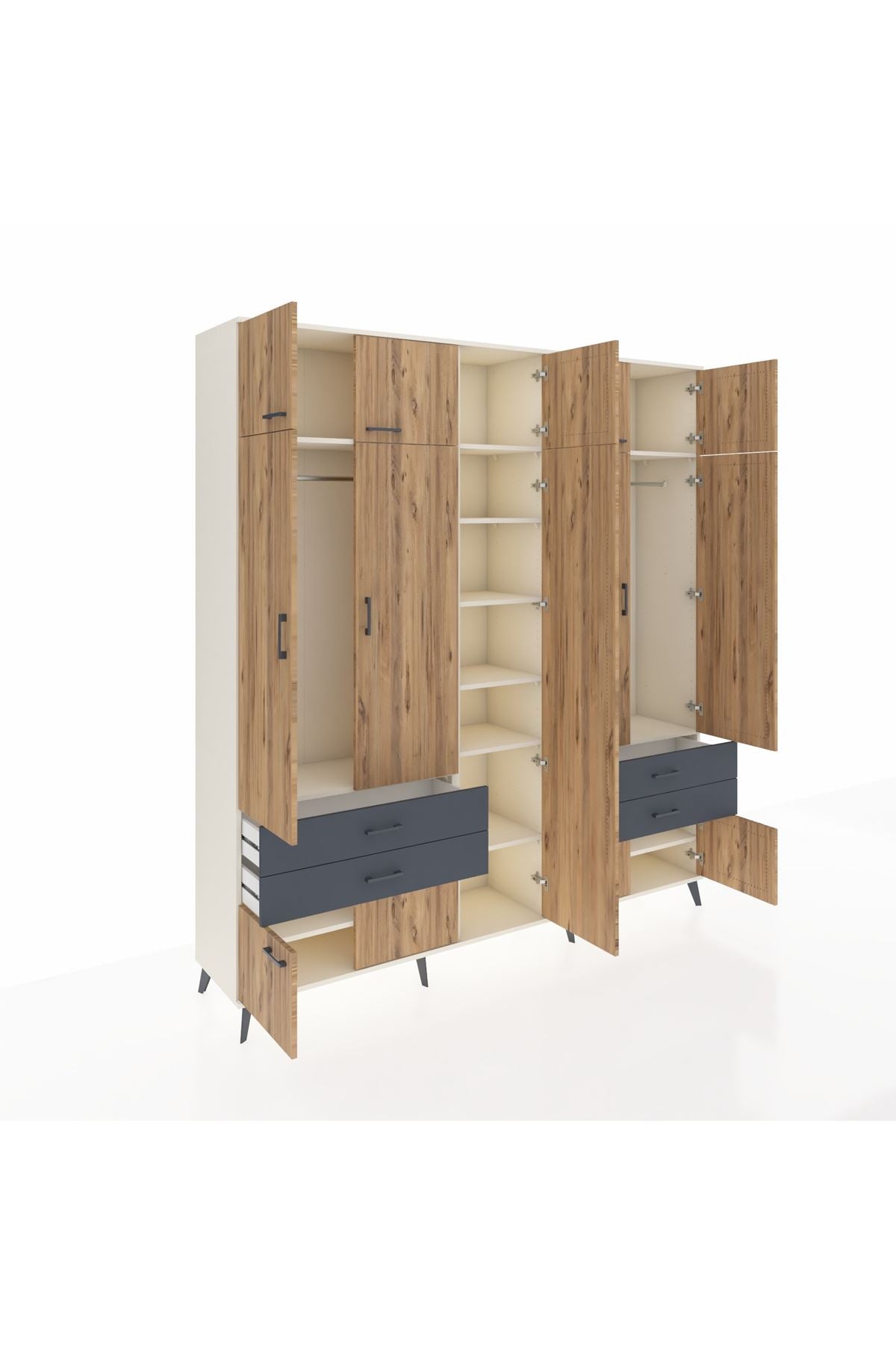 Hyperion Dolap 12 Raflı 4 Çekmeceli 2 Askılı 220x44x243 - S553M011V02B