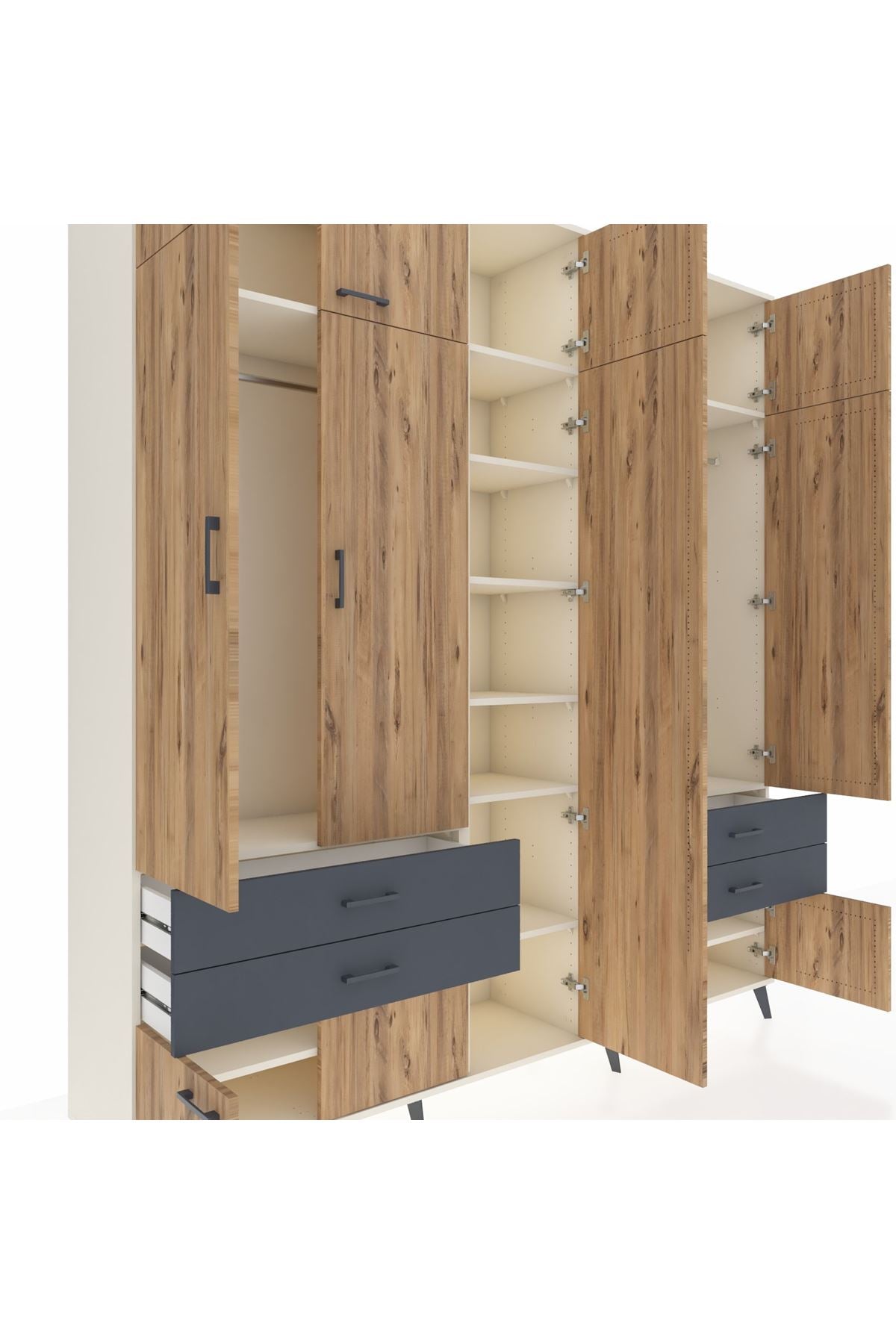 Hyperion Dolap 12 Raflı 4 Çekmeceli 2 Askılı 220x44x243 - S553M011V02B