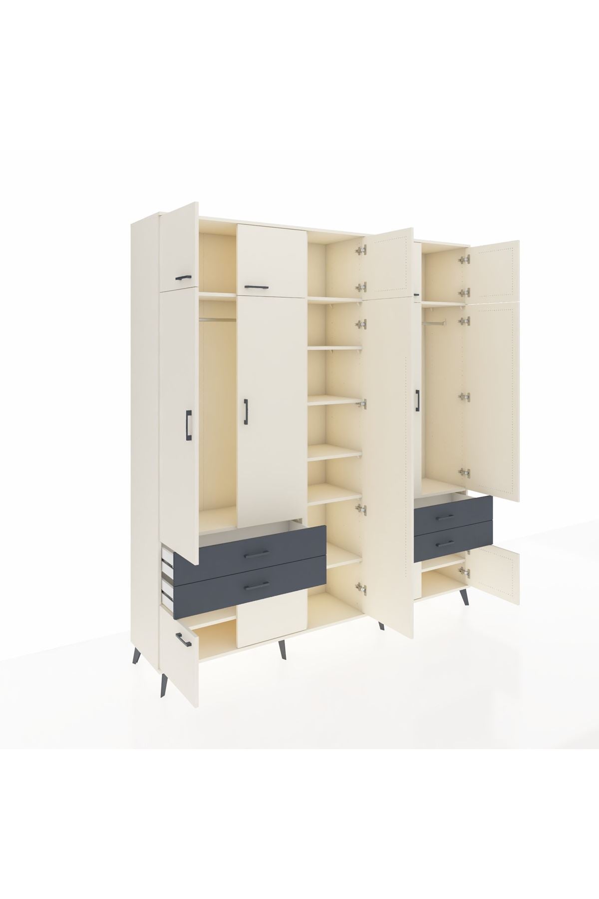 Hyperion Dolap 12 Raflı 4 Çekmeceli 2 Askılı 220x44x243 - S553M011V05B