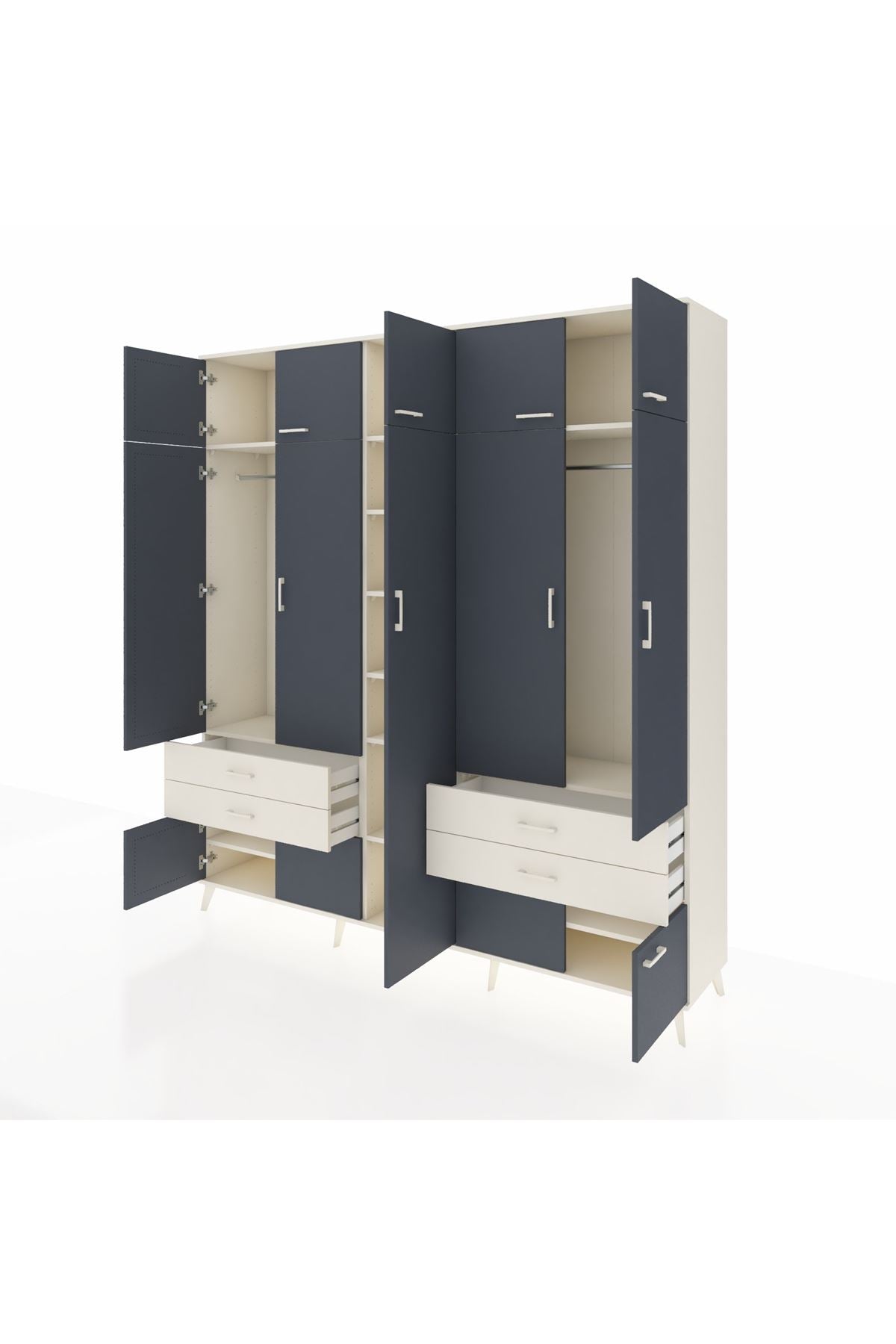 Hyperion Dolap 12 Raflı 4 Çekmeceli 2 Askılı 220x44x243 - S553M011V07B