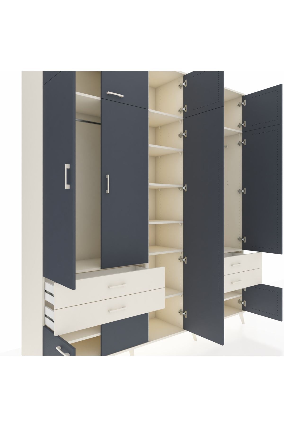 Hyperion Dolap 12 Raflı 4 Çekmeceli 2 Askılı 220x44x243 - S553M011V07B