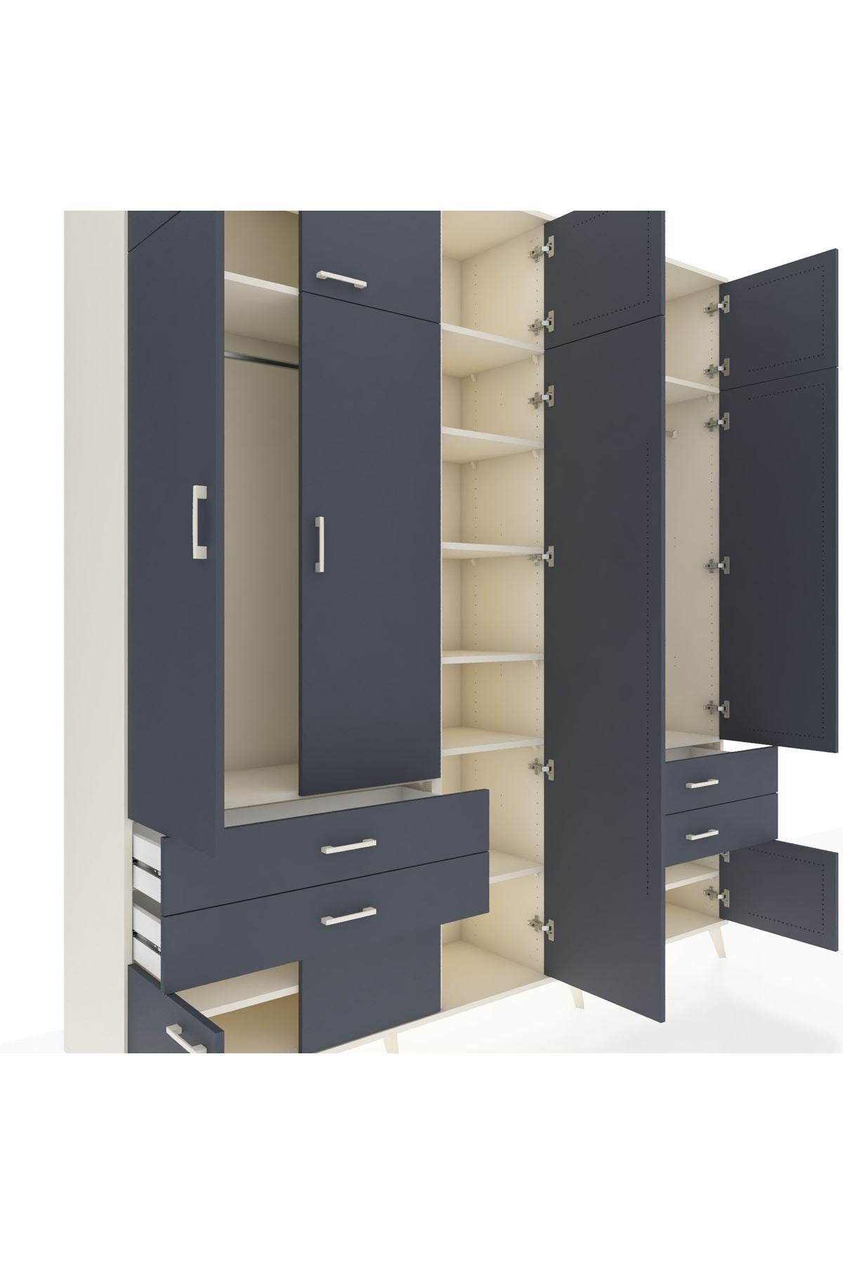 Hyperion Dolap 12 Raflı 4 Çekmeceli 2 Askılı 220x44x243 - S553M011V08B