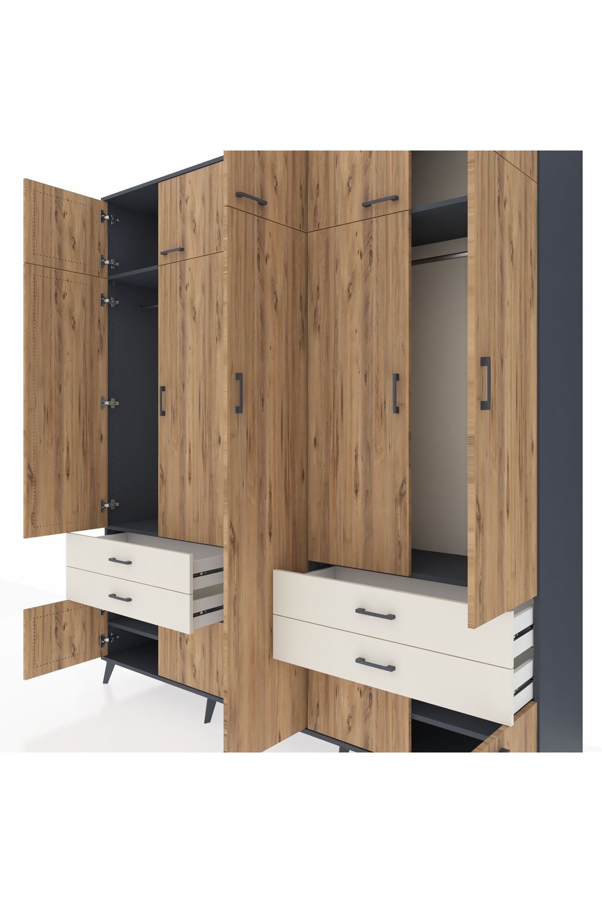 Hyperion Dolap 12 Raflı 4 Çekmeceli 2 Askılı 220x44x243 - S553M011V10B