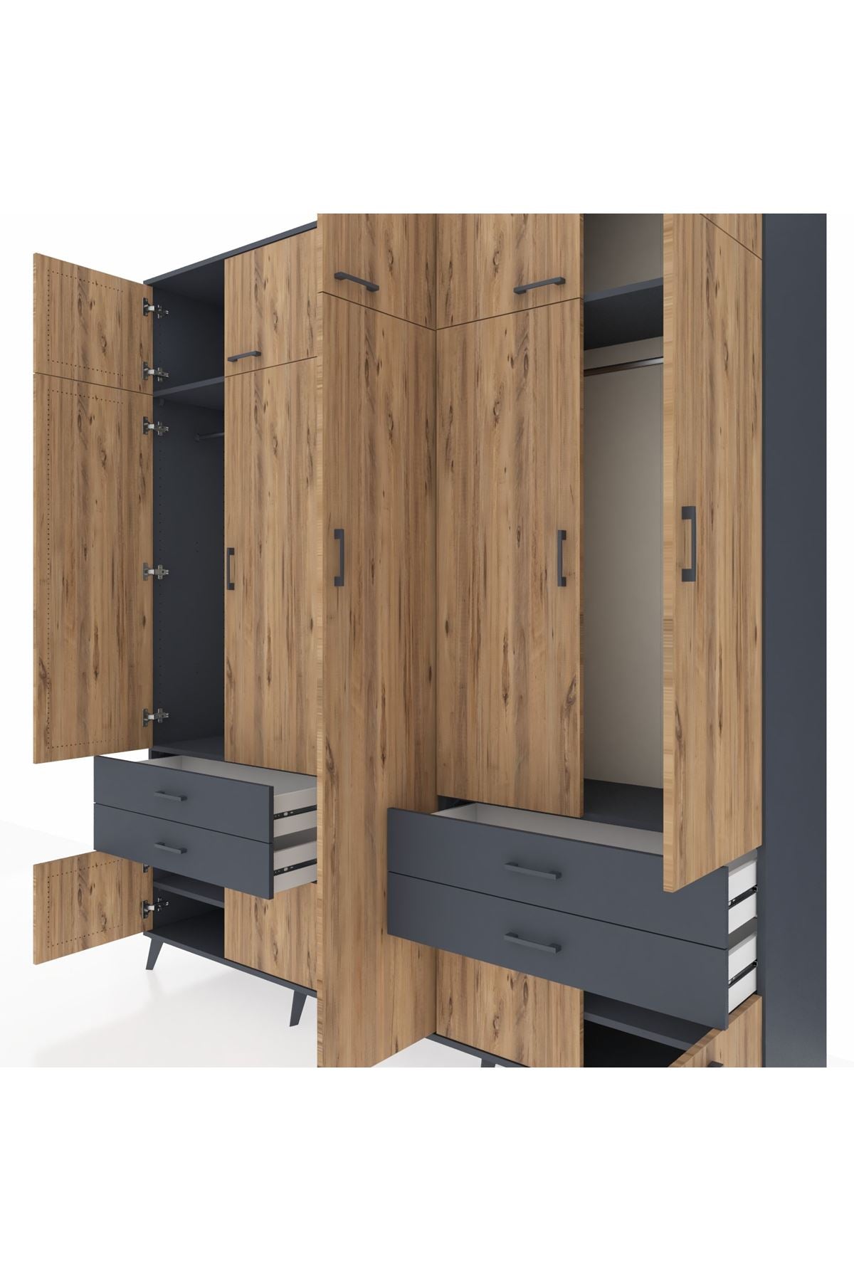 Hyperion Dolap 12 Raflı 4 Çekmeceli 2 Askılı 220x44x243 - S553M011V11B