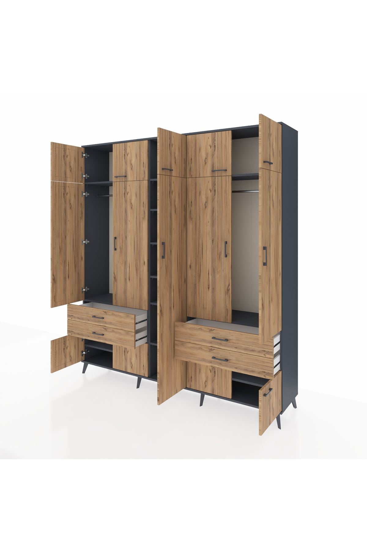 Hyperion Dolap 12 Raflı 4 Çekmeceli 2 Askılı 220x44x243 - S553M011V12B