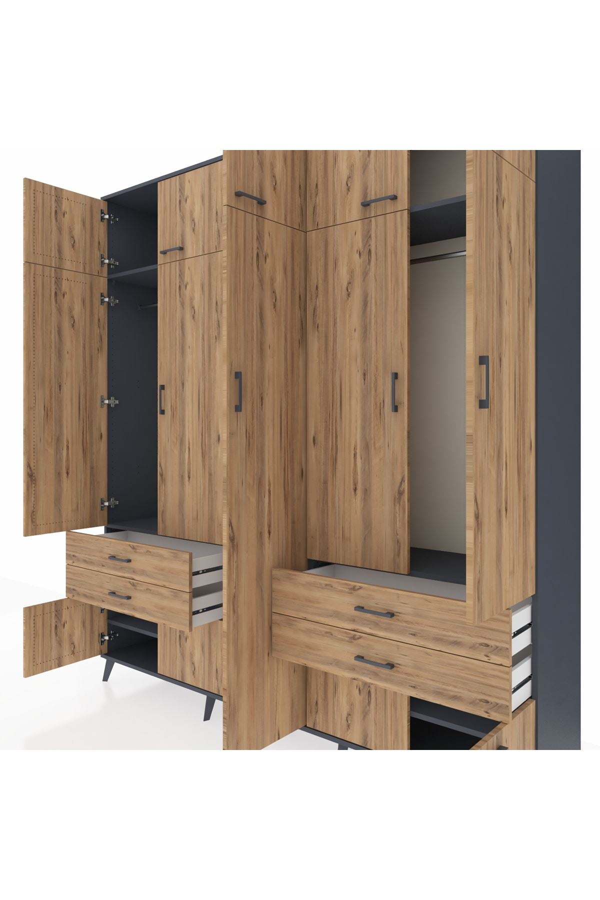 Hyperion Dolap 12 Raflı 4 Çekmeceli 2 Askılı 220x44x243 - S553M011V12B