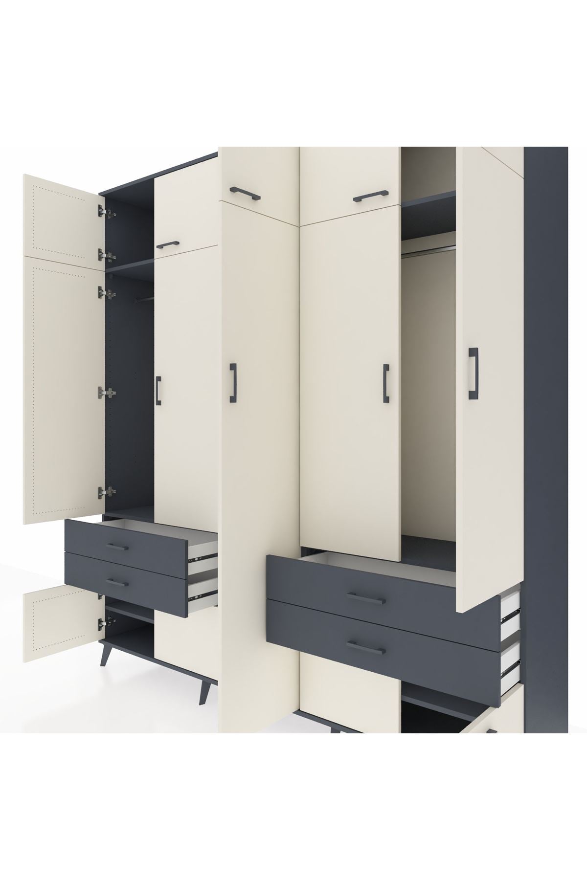 Hyperion Dolap 12 Raflı 4 Çekmeceli 2 Askılı 220x44x243 - S553M011V14B