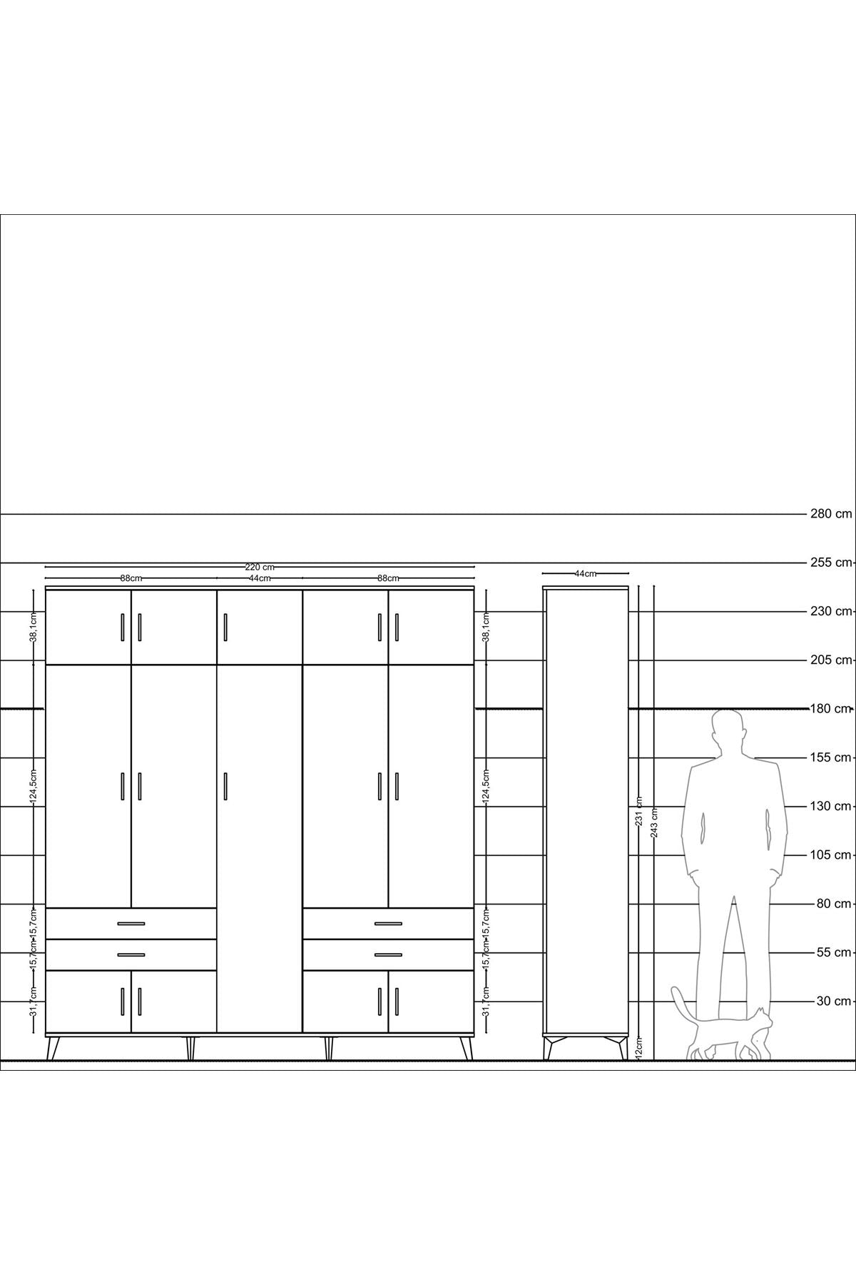 Hyperion Dolap 12 Raflı 4 Çekmeceli 2 Askılı 220x44x243 - S553M011V14B
