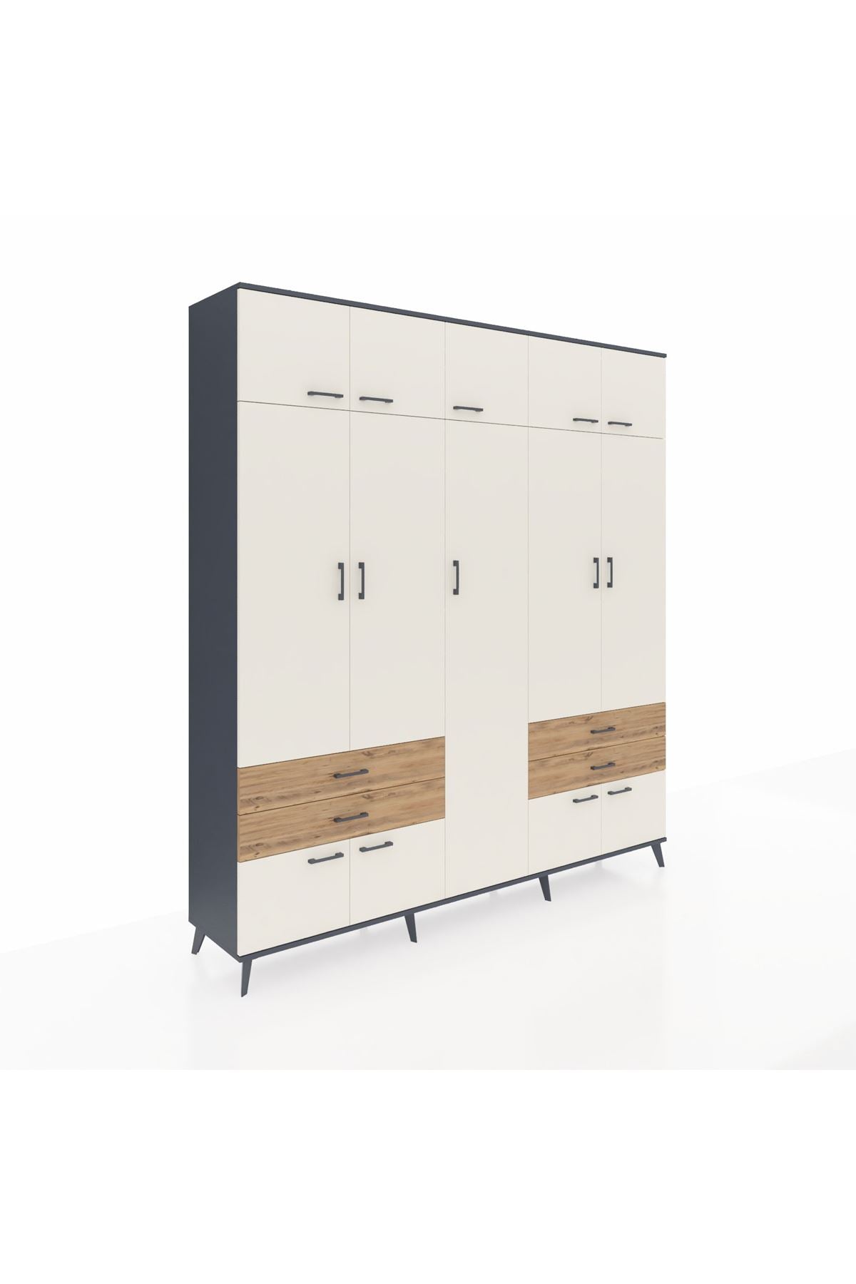 Hyperion Dolap 12 Raflı 4 Çekmeceli 2 Askılı 220x44x243 - S553M011V15B