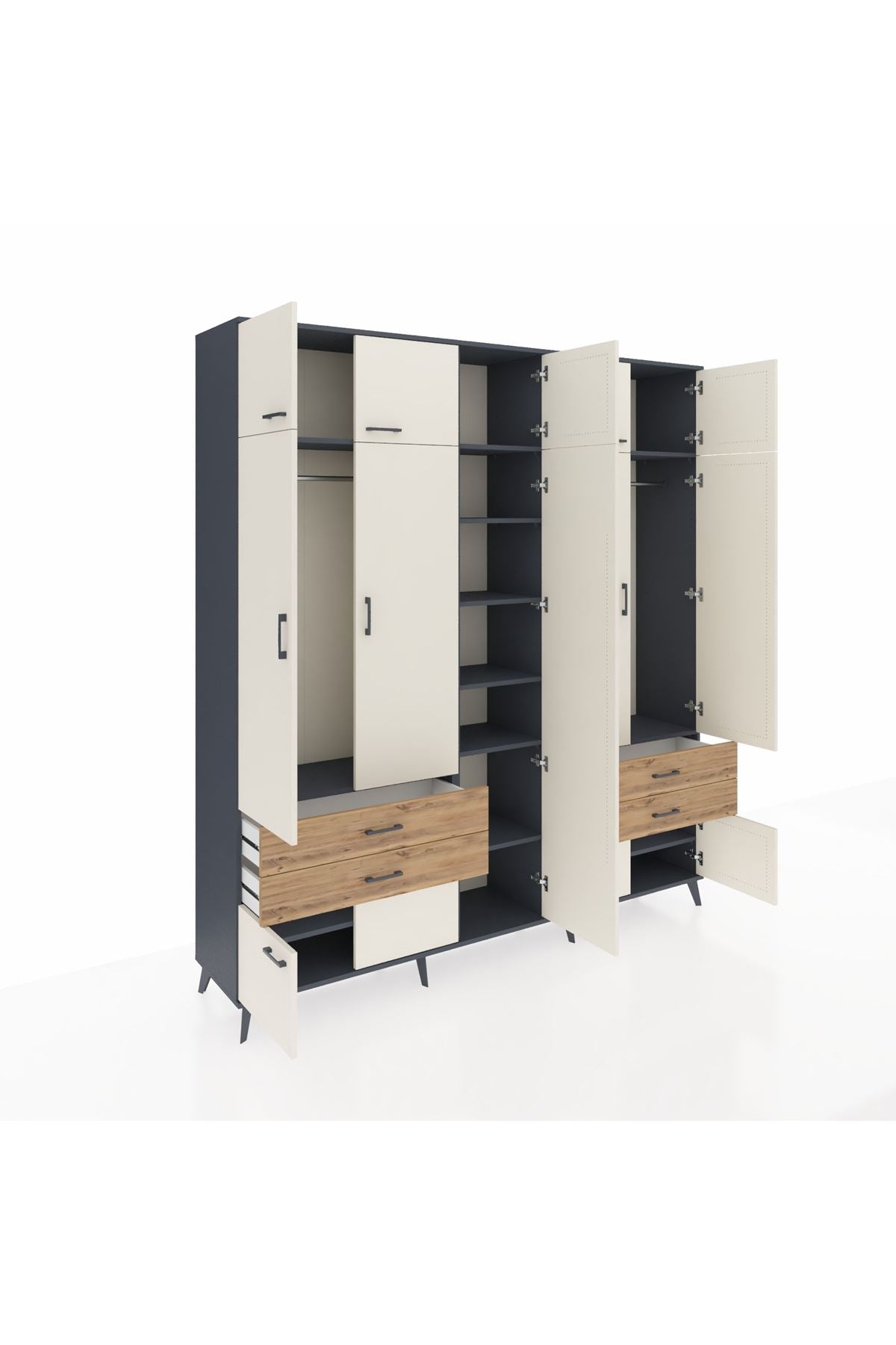 Hyperion Dolap 12 Raflı 4 Çekmeceli 2 Askılı 220x44x243 - S553M011V15B