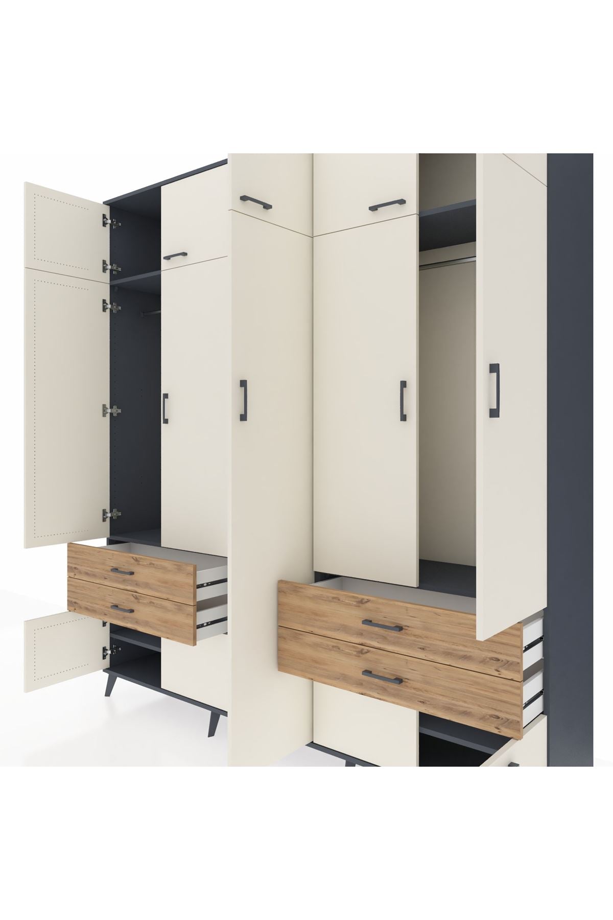 Hyperion Dolap 12 Raflı 4 Çekmeceli 2 Askılı 220x44x243 - S553M011V15B