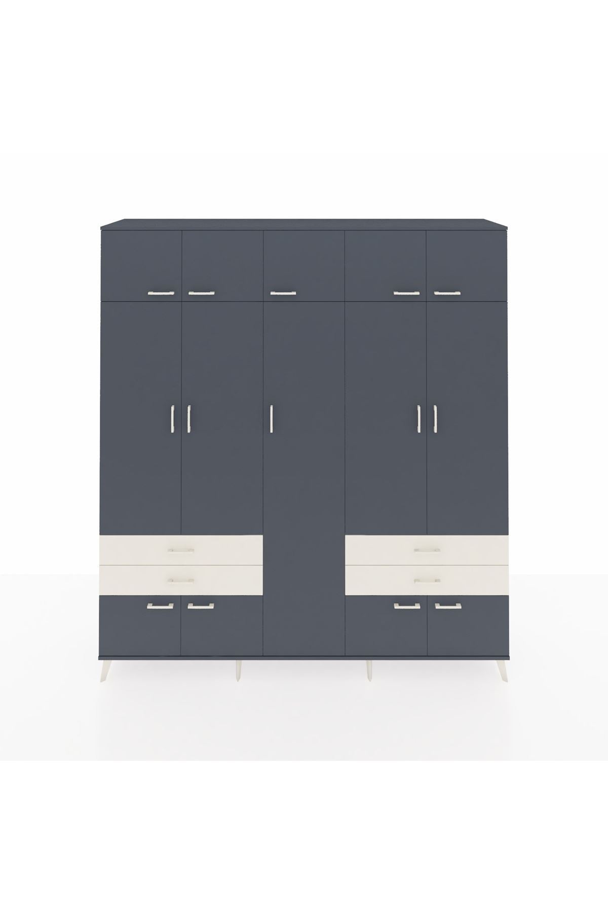 Hyperion Dolap 12 Raflı 4 Çekmeceli 2 Askılı 220x44x243 Antrasit-Antrasit/Aytaşı