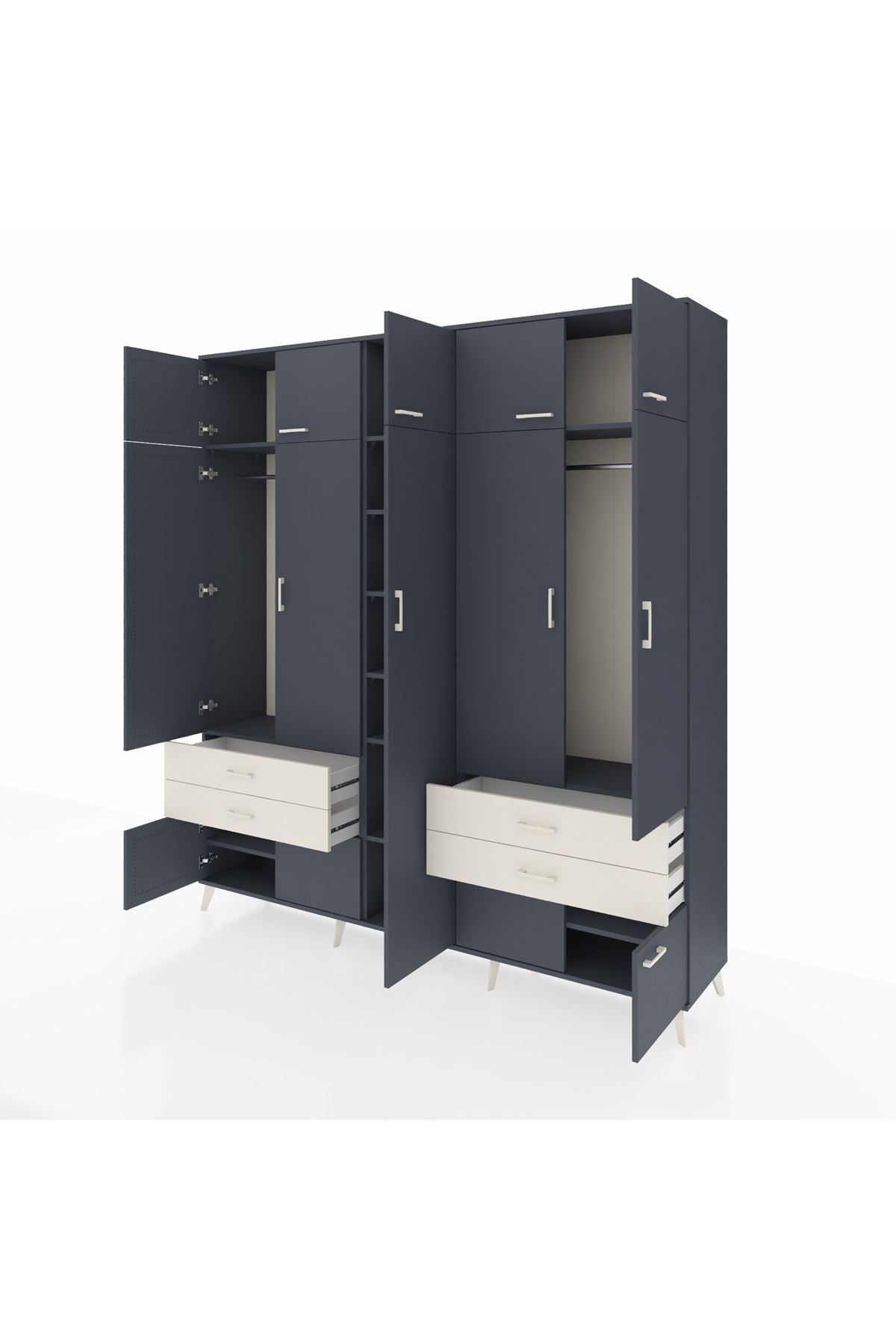 Hyperion Dolap 12 Raflı 4 Çekmeceli 2 Askılı 220x44x243 Antrasit-Antrasit/Aytaşı