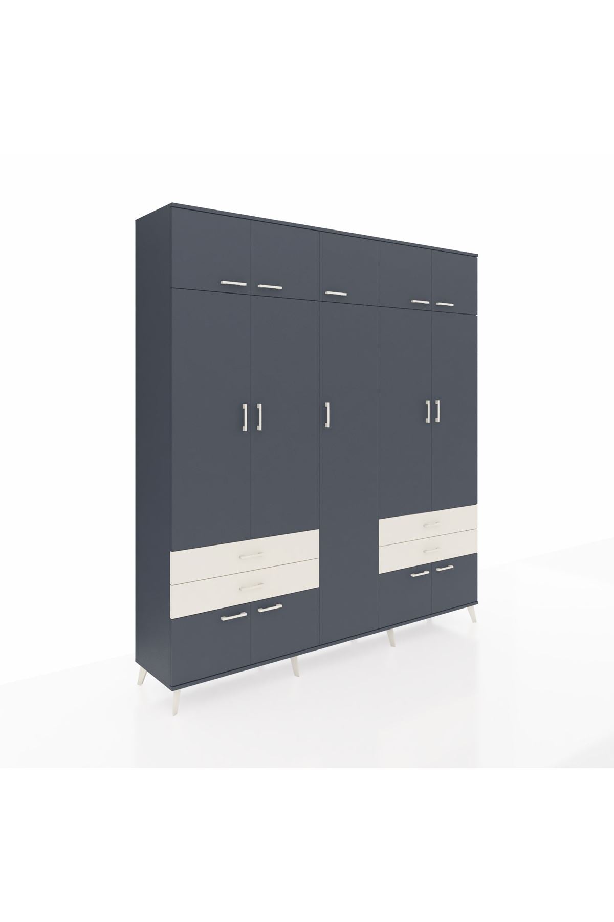 Hyperion Dolap 12 Raflı 4 Çekmeceli 2 Askılı 220x44x243 Antrasit-Antrasit/Aytaşı