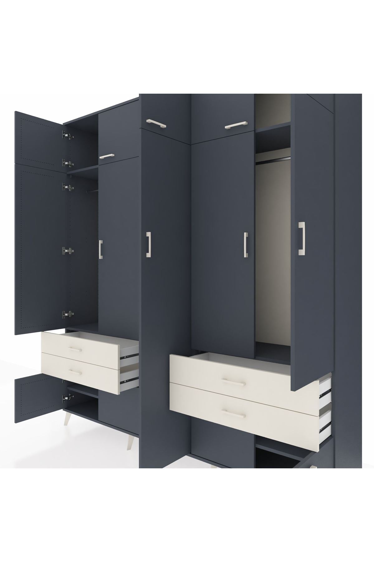 Hyperion Dolap 12 Raflı 4 Çekmeceli 2 Askılı 220x44x243 Antrasit-Antrasit/Aytaşı