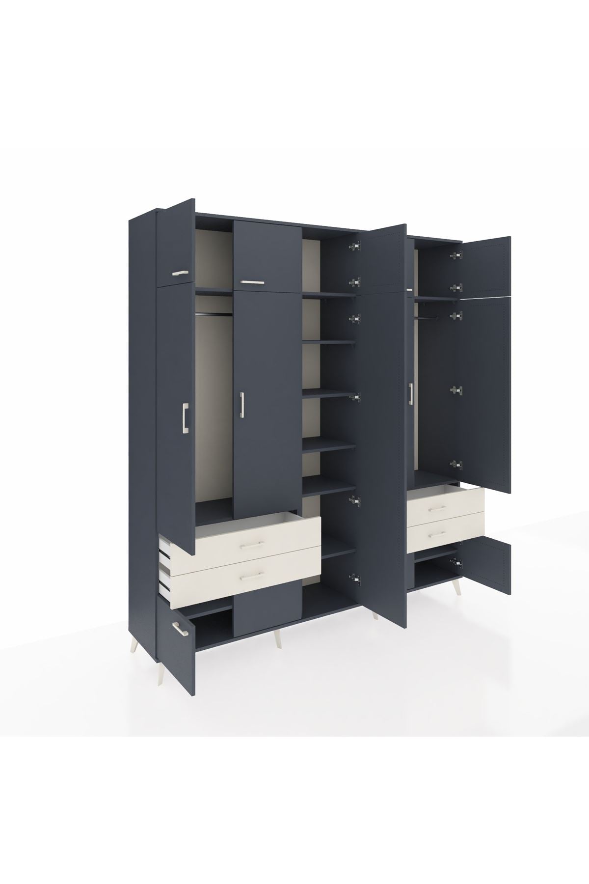 Hyperion Dolap 12 Raflı 4 Çekmeceli 2 Askılı 220x44x243 Antrasit-Antrasit/Aytaşı