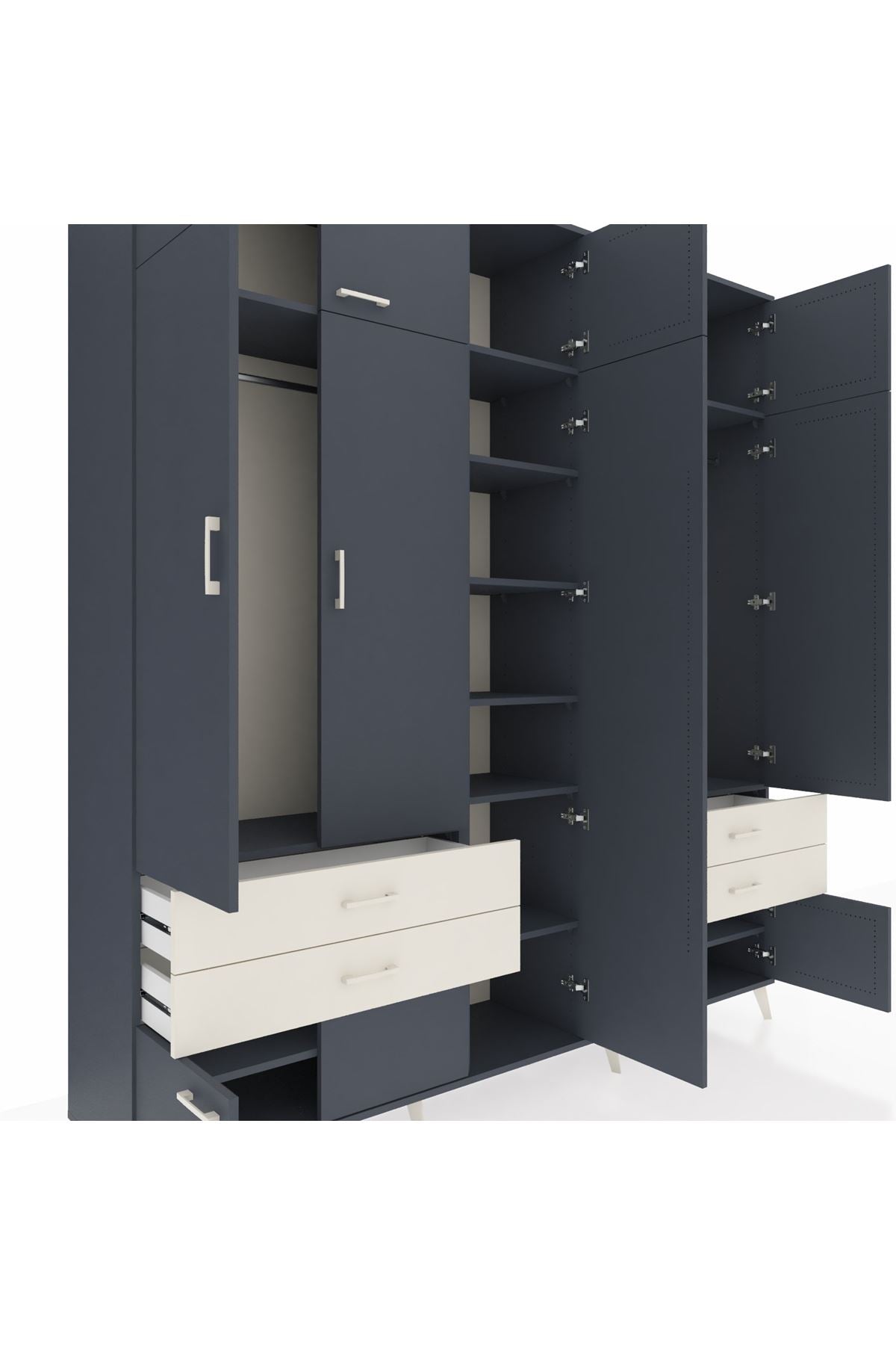 Hyperion Dolap 12 Raflı 4 Çekmeceli 2 Askılı 220x44x243 Antrasit-Antrasit/Aytaşı