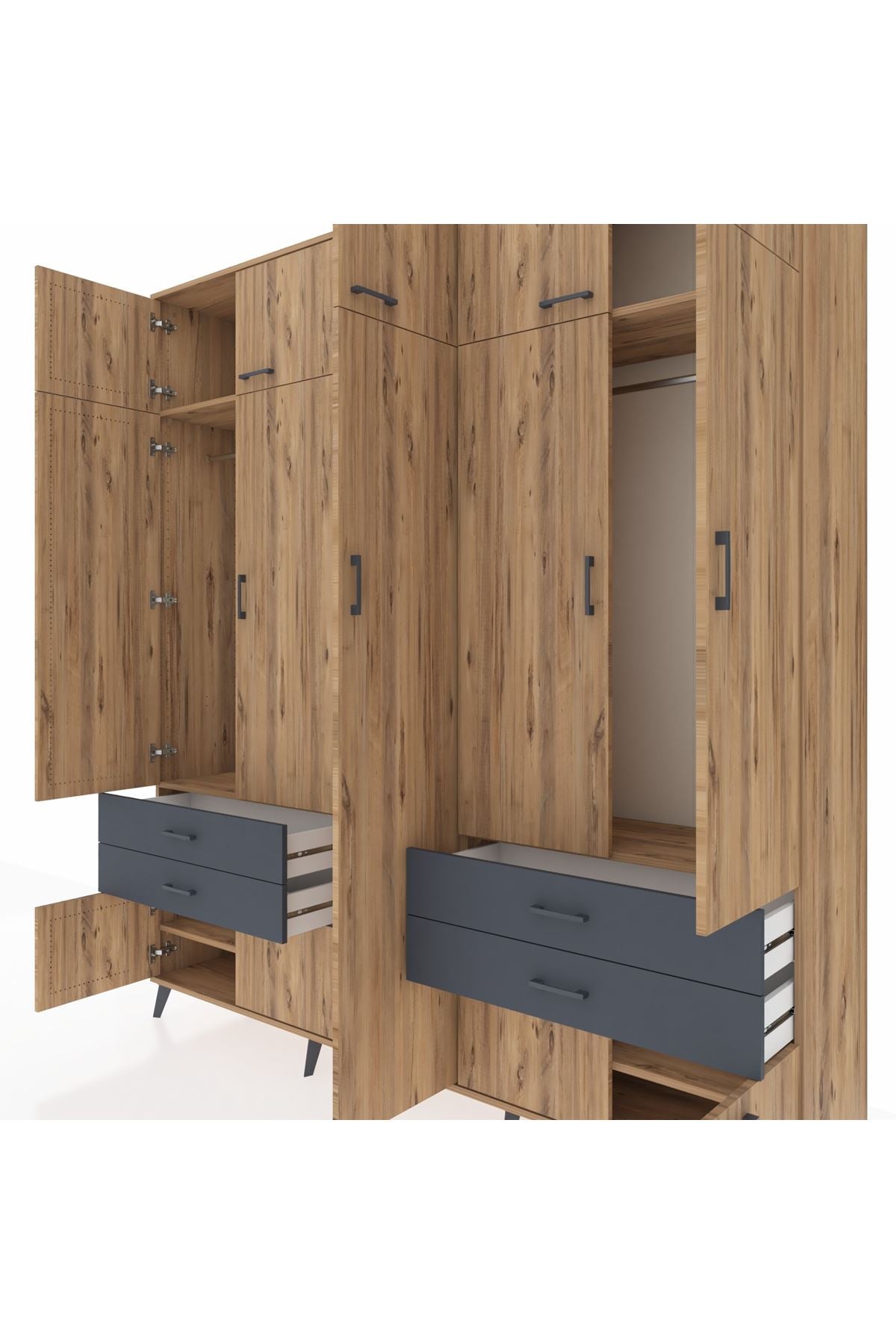 Hyperion Dolap 12 Raflı 4 Çekmeceli 2 Askılı 220x44x243 - S553M011V20B