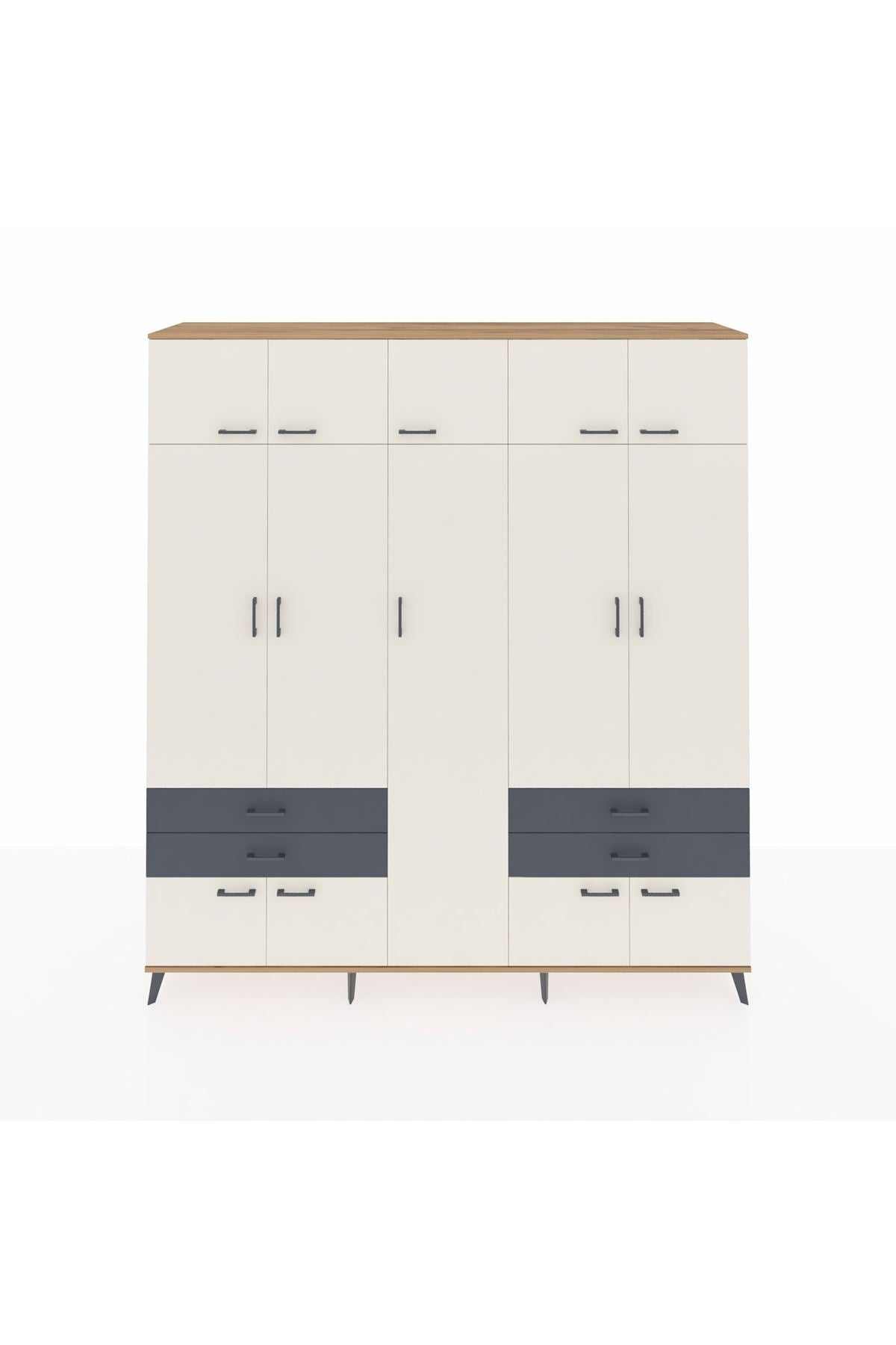 Hyperion Dolap 12 Raflı 4 Çekmeceli 2 Askılı 220x44x243 - S553M011V23B