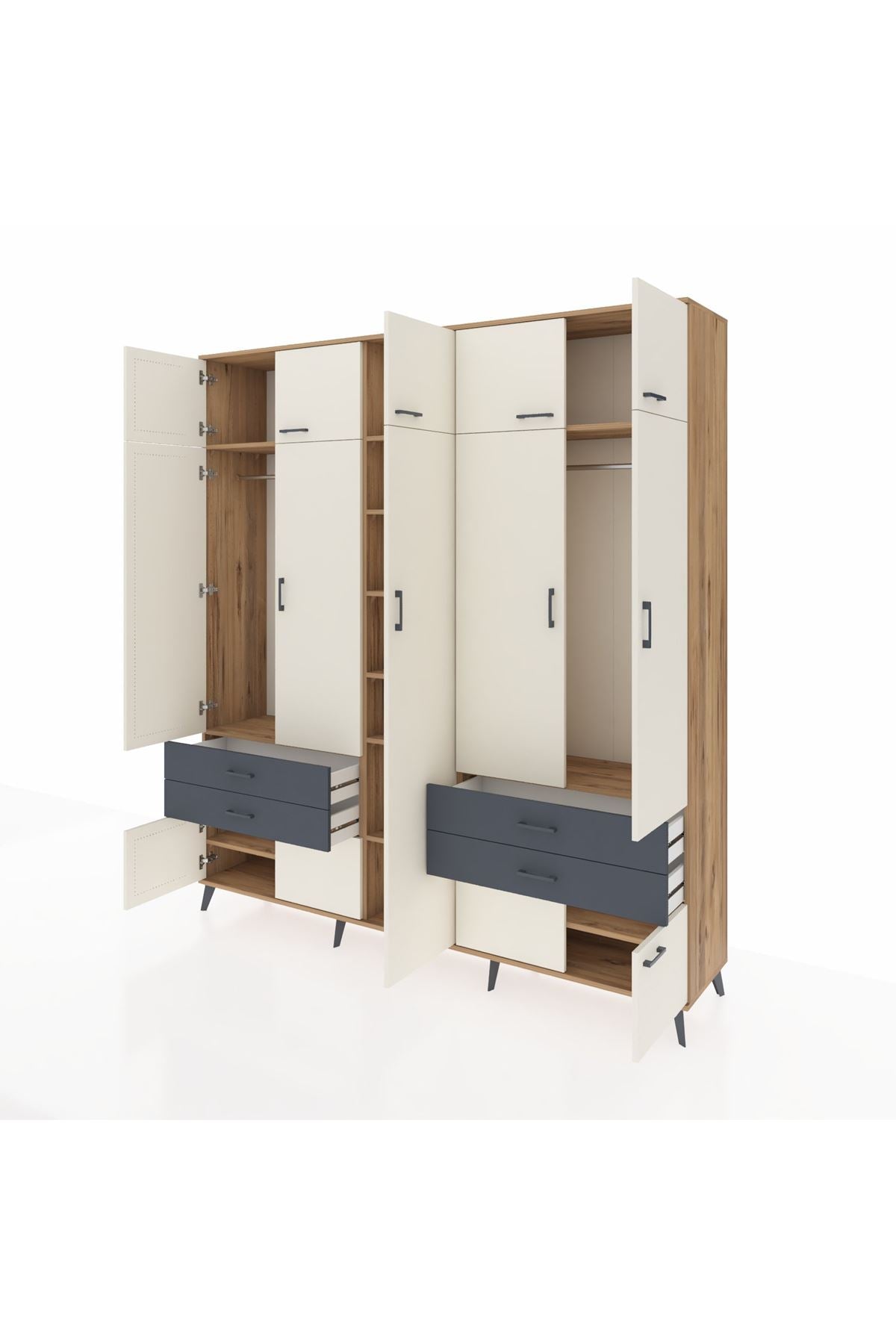 Hyperion Dolap 12 Raflı 4 Çekmeceli 2 Askılı 220x44x243 - S553M011V23B