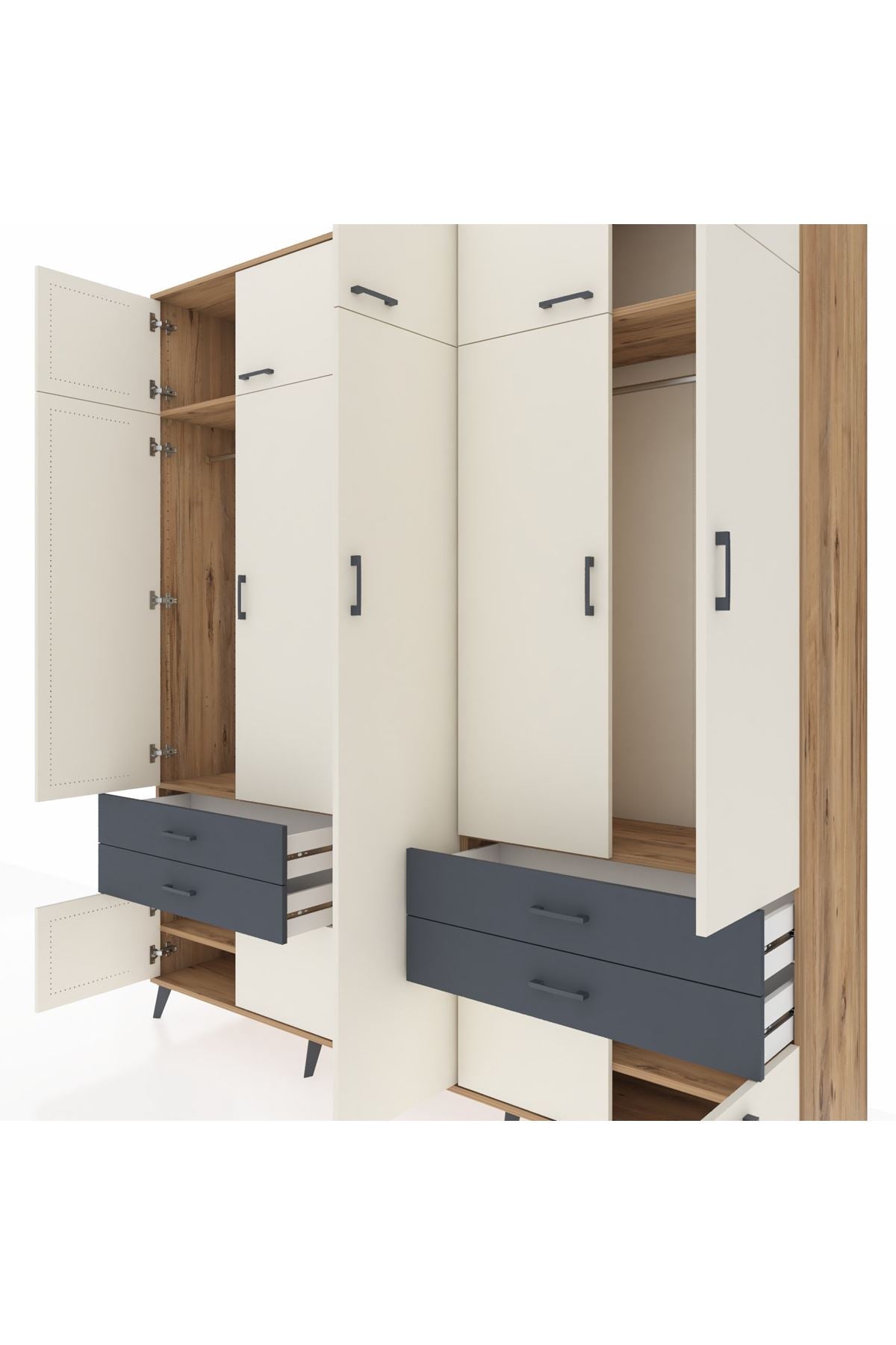 Hyperion Dolap 12 Raflı 4 Çekmeceli 2 Askılı 220x44x243 - S553M011V23B