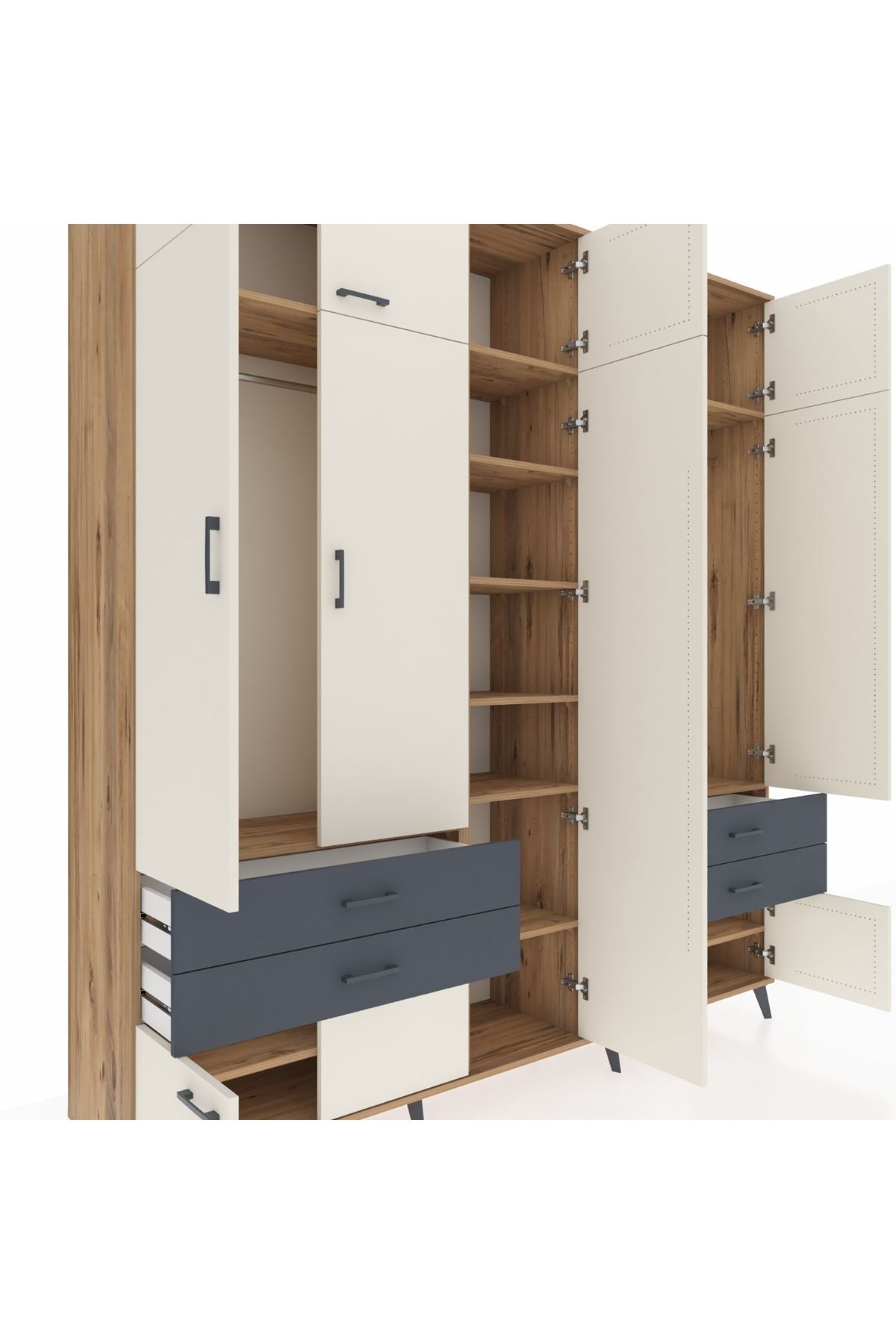 Hyperion Dolap 12 Raflı 4 Çekmeceli 2 Askılı 220x44x243 - S553M011V23B