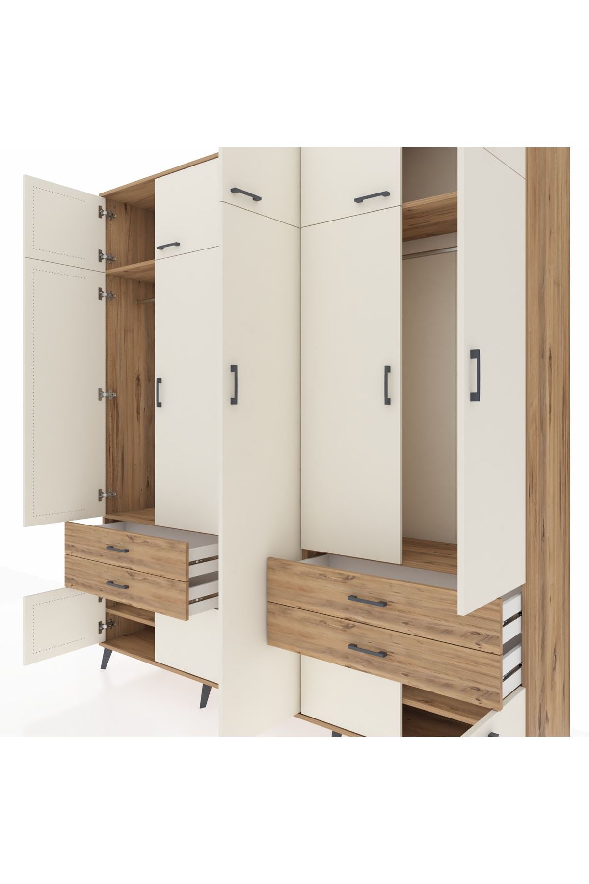 Hyperion Dolap 12 Raflı 4 Çekmeceli 2 Askılı 220x44x243 - S553M011V24B