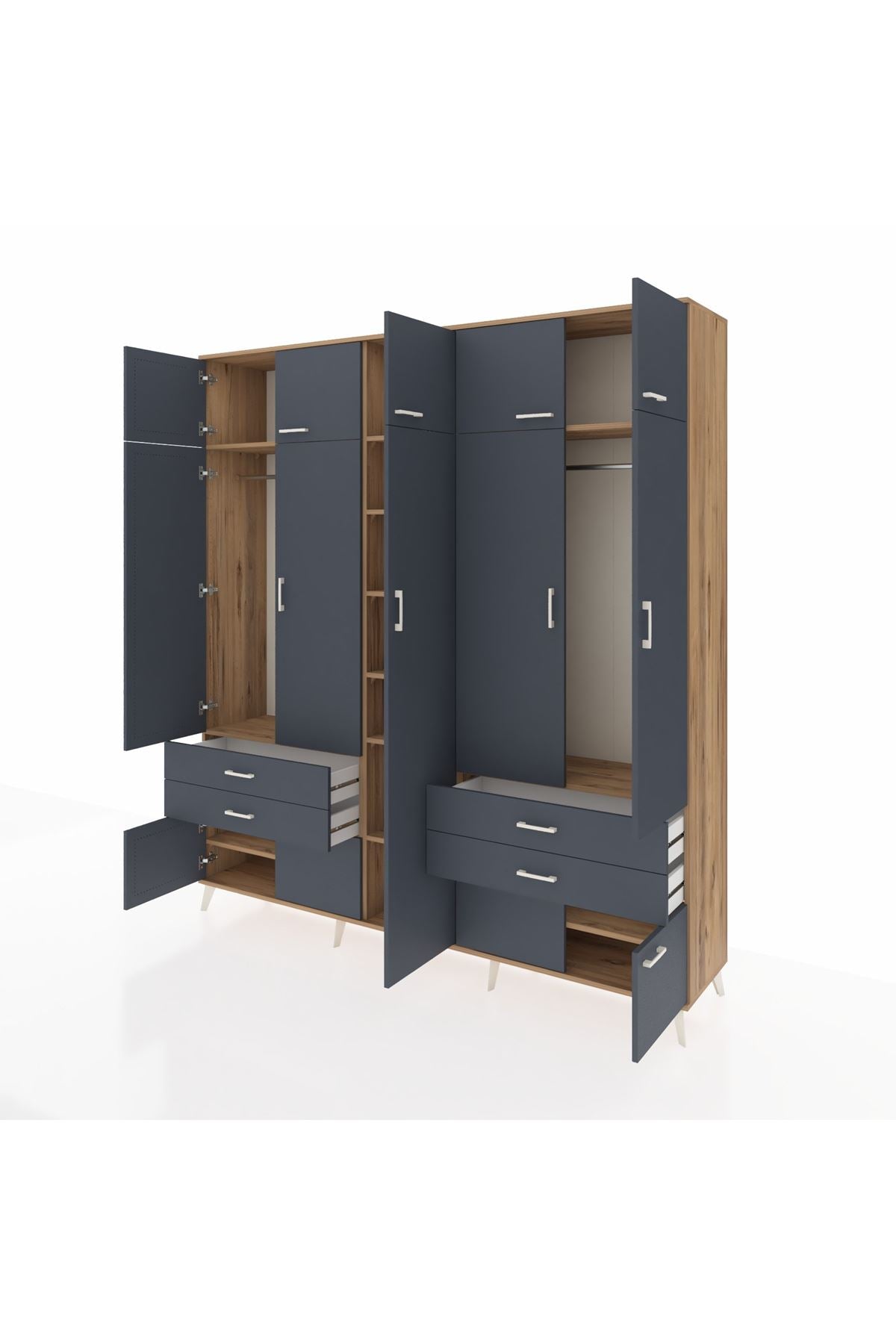 Hyperion Dolap 12 Raflı 4 Çekmeceli 2 Askılı 220x44x243 - S553M011V26B