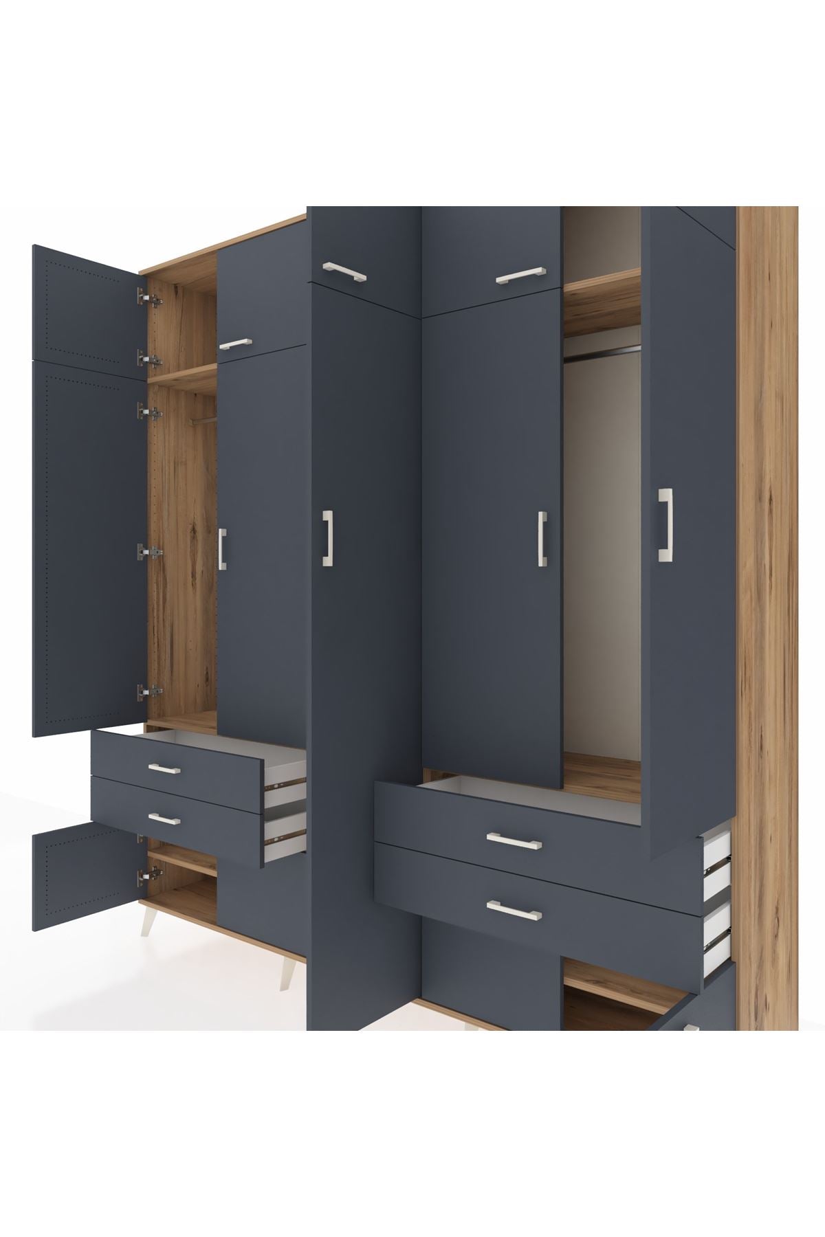 Hyperion Dolap 12 Raflı 4 Çekmeceli 2 Askılı 220x44x243 - S553M011V26B