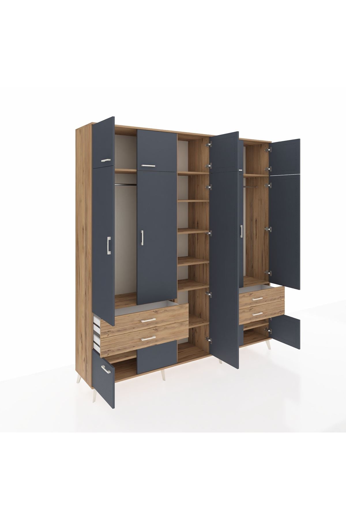 Hyperion Dolap 12 Raflı 4 Çekmeceli 2 Askılı 220x44x243 - S553M011V27B