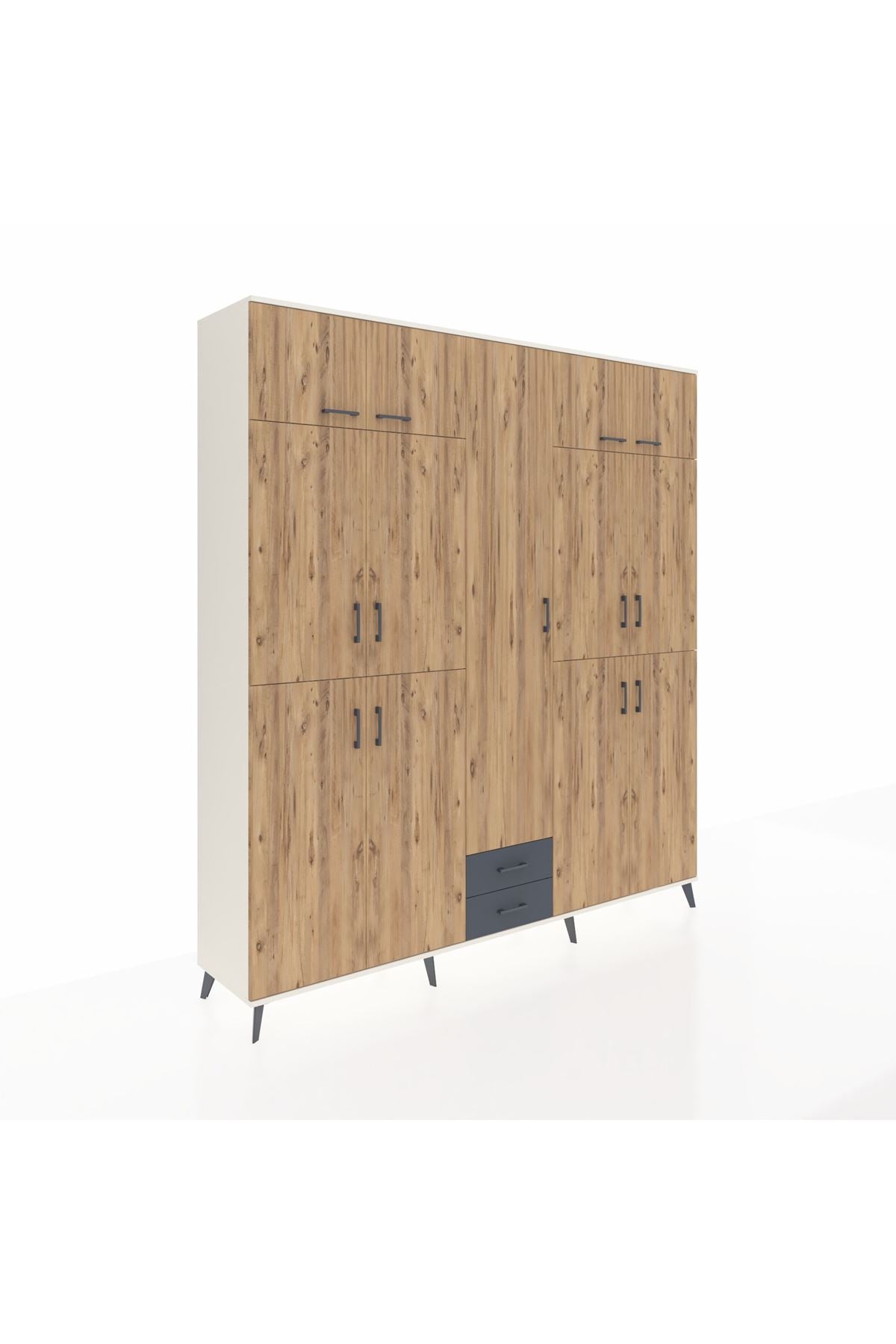 Hyperion Dolap 10 Raflı 2 Çekmeceli 4 Askılı 220x44x243 Aytaşı-Çam/Antrasit