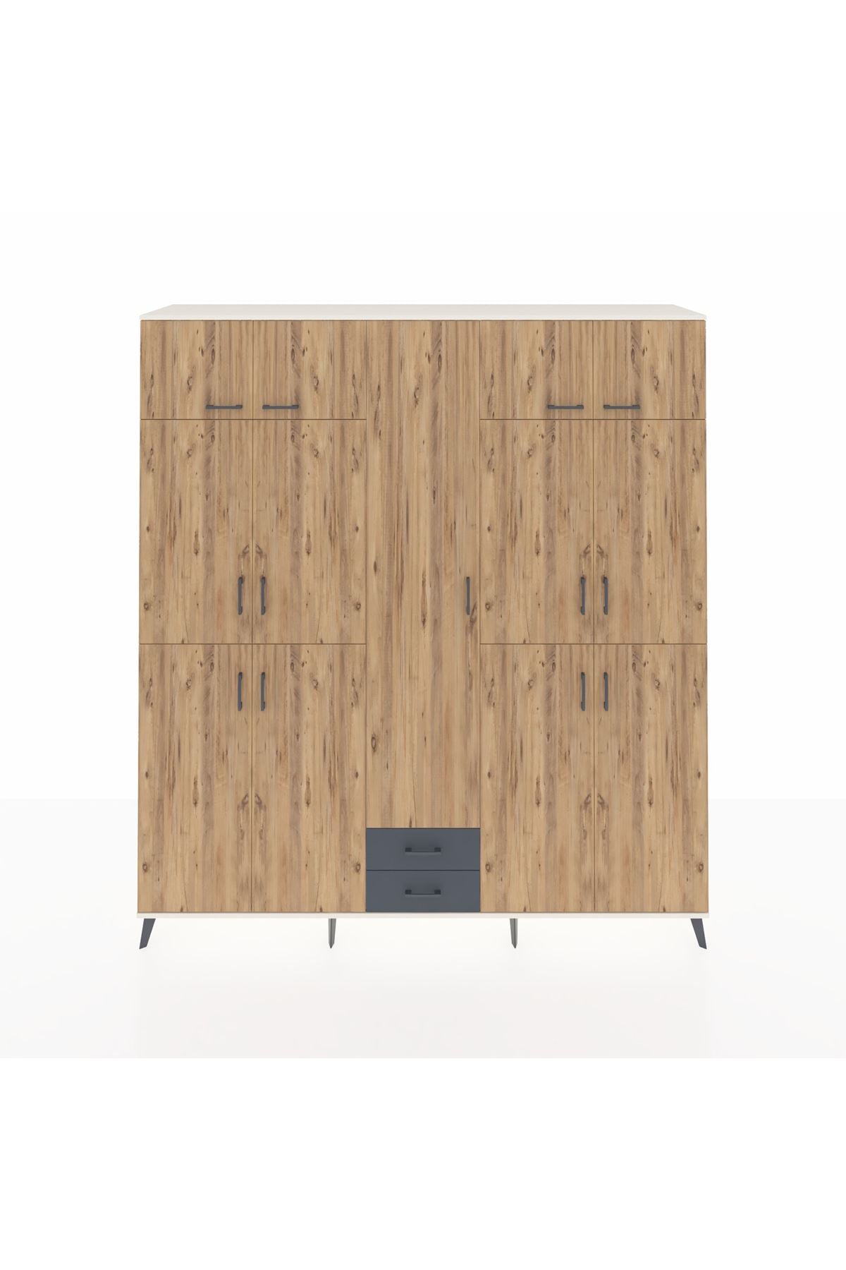 Hyperion Dolap 10 Raflı 2 Çekmeceli 4 Askılı 220x44x243 Aytaşı-Çam/Antrasit