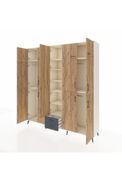 Hyperion Dolap 10 Raflı 2 Çekmeceli 4 Askılı 220x44x243 Aytaşı-Çam/Antrasit