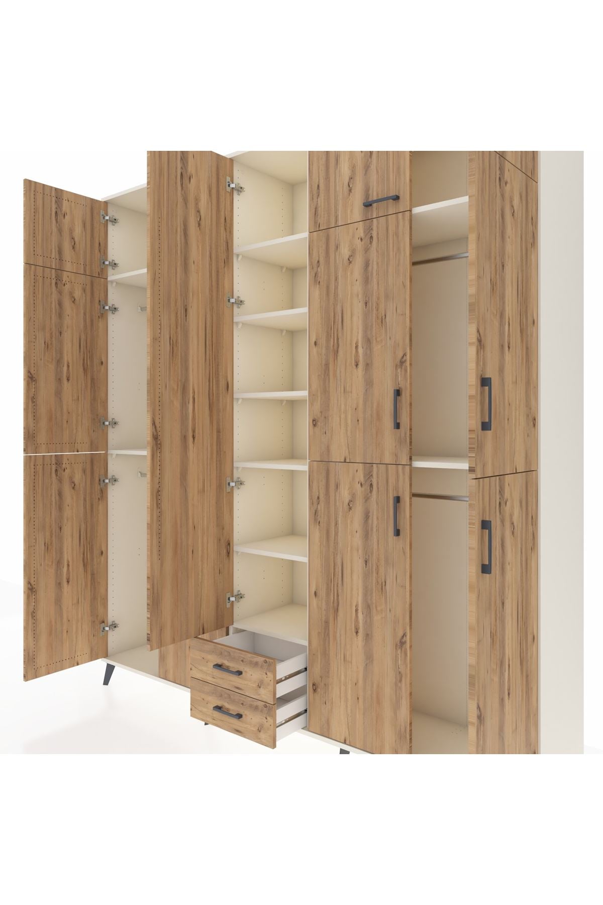 Hyperion Dolap 10 Raflı 2 Çekmeceli 4 Askılı 220x44x243 Aytaşı-Çam/Çam