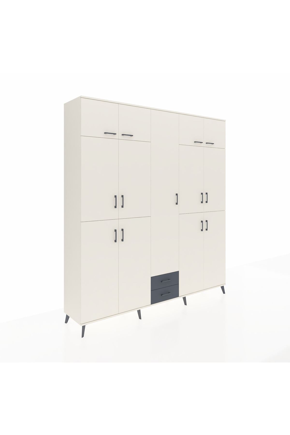 Hyperion Dolap 10 Raflı 2 Çekmeceli 4 Askılı 220x44x243 Aytaşı-Aytaşı/Antrasit