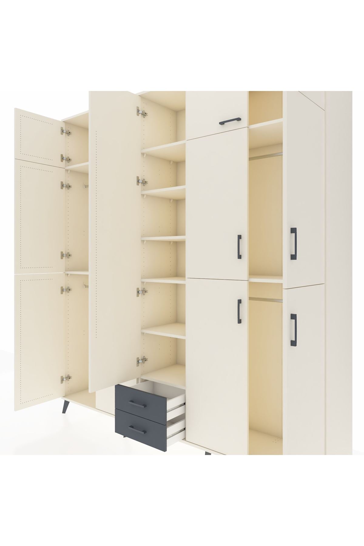 Hyperion Dolap 10 Raflı 2 Çekmeceli 4 Askılı 220x44x243 Aytaşı-Aytaşı/Antrasit