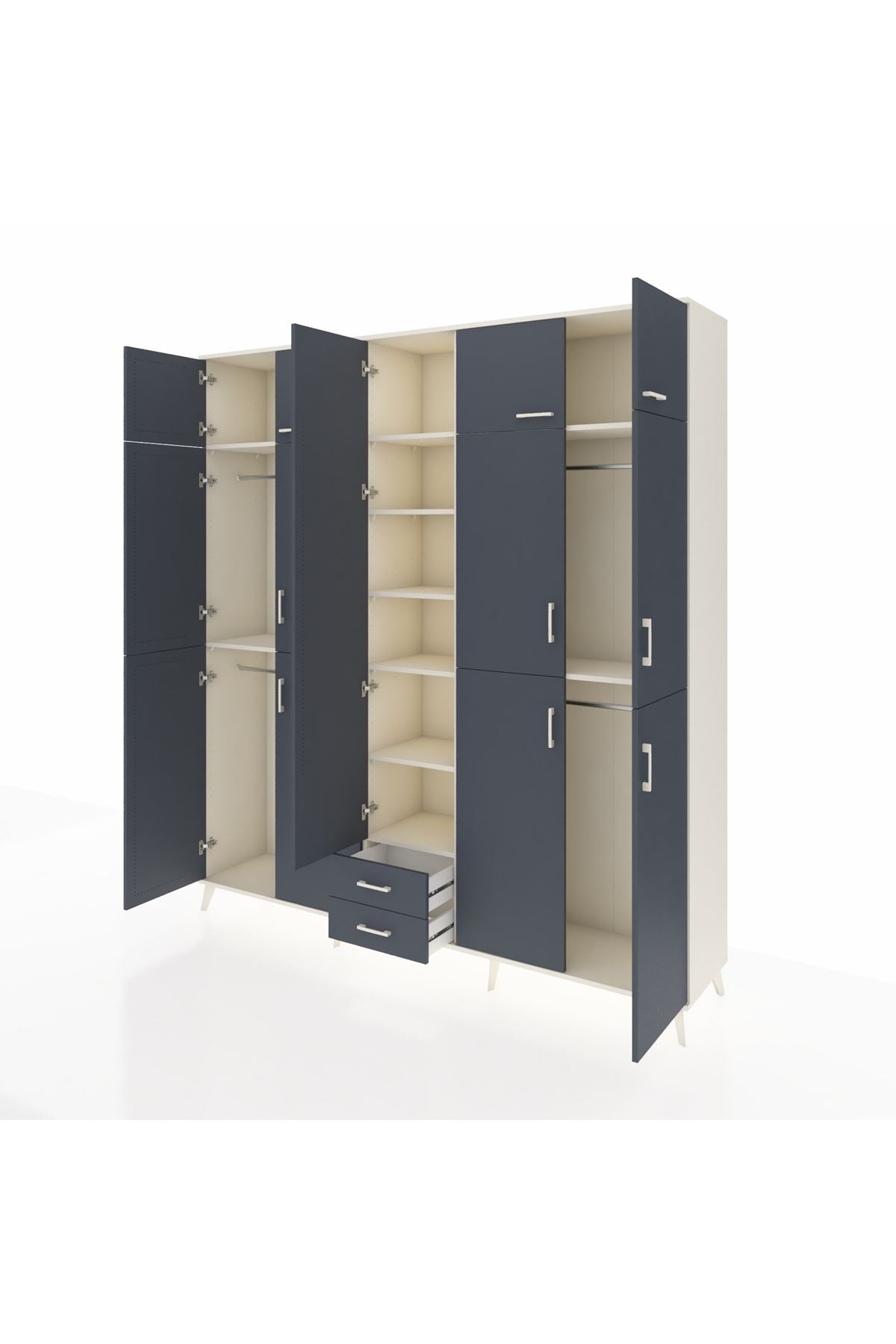 Hyperion Dolap 10 Raflı 2 Çekmeceli 4 Askılı 220x44x243 Aytaşı-Antrasit/Antrasit