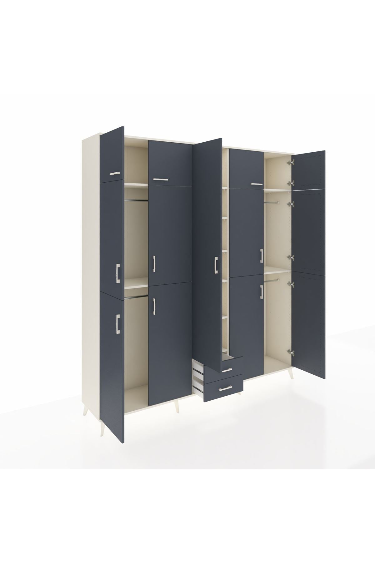 Hyperion Dolap 10 Raflı 2 Çekmeceli 4 Askılı 220x44x243 Aytaşı-Antrasit/Antrasit