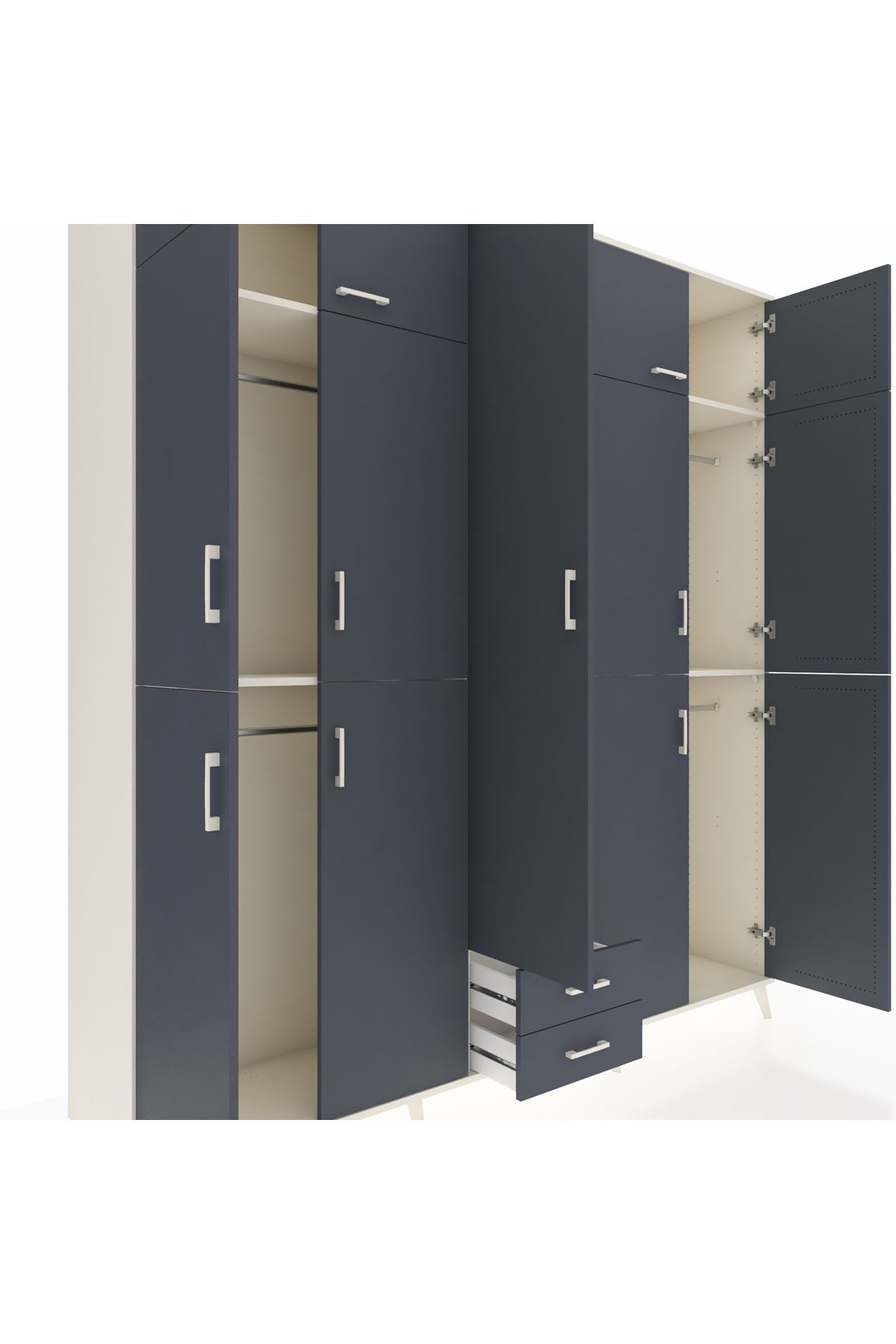 Hyperion Dolap 10 Raflı 2 Çekmeceli 4 Askılı 220x44x243 Aytaşı-Antrasit/Antrasit