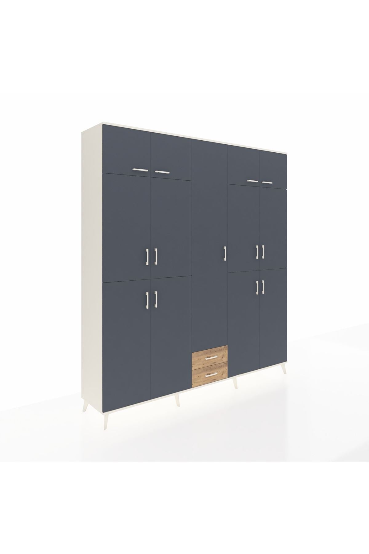 Hyperion Dolap 10 Raflı 2 Çekmeceli 4 Askılı 220x44x243 Aytaşı-Antrasit/Çam