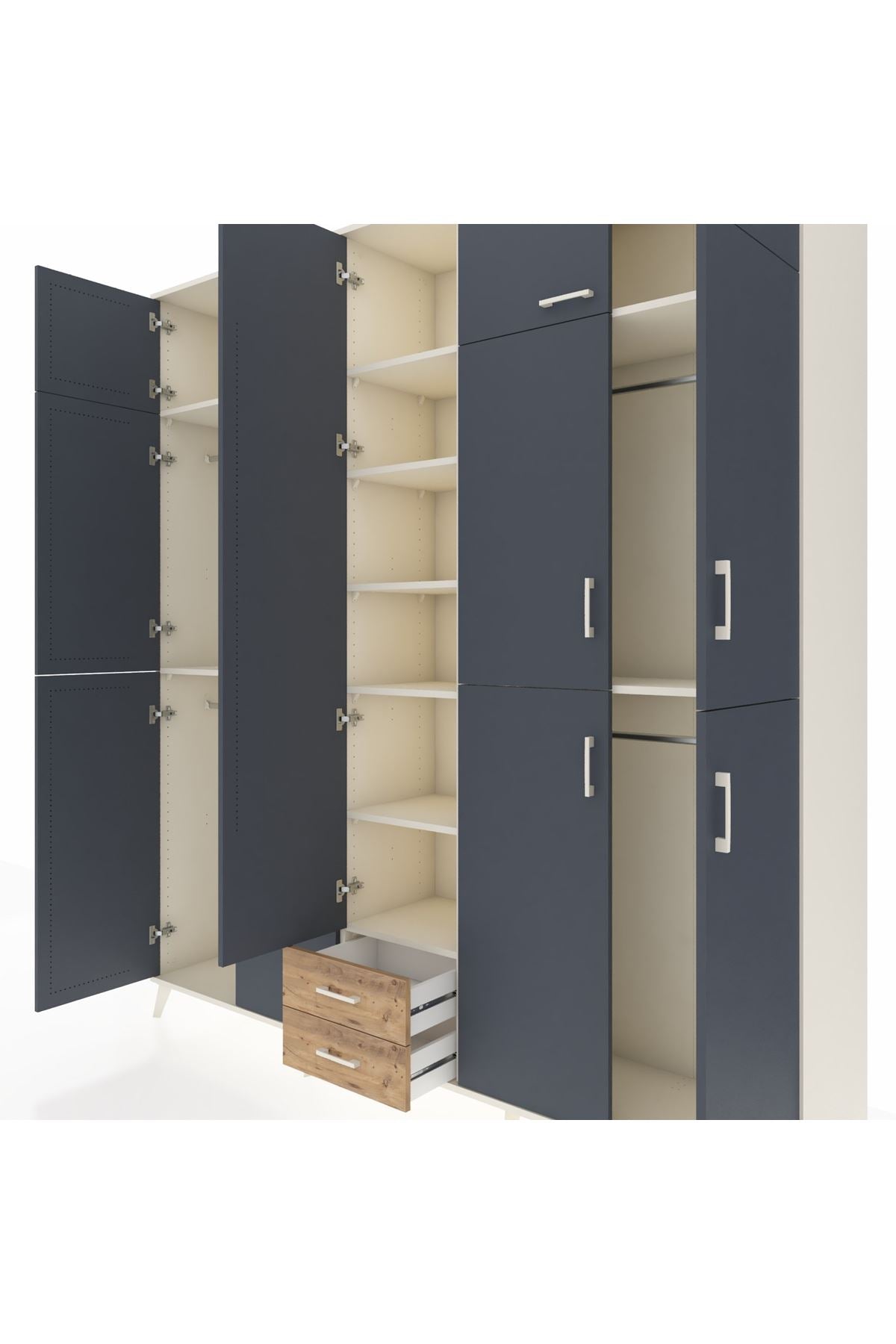 Hyperion Dolap 10 Raflı 2 Çekmeceli 4 Askılı 220x44x243 Aytaşı-Antrasit/Çam